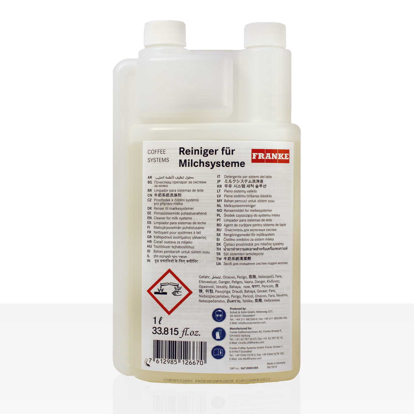 Franke Reiniger für Milchsysteme, Milchreiniger, Milchschaumreiniger 1l Franke Reiniger für Milchsysteme, Milchreiniger, Milchschaumreiniger 1l