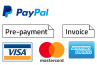Accepted payment methods: PayPal, Visa, Mastercard, prepayment, invoice