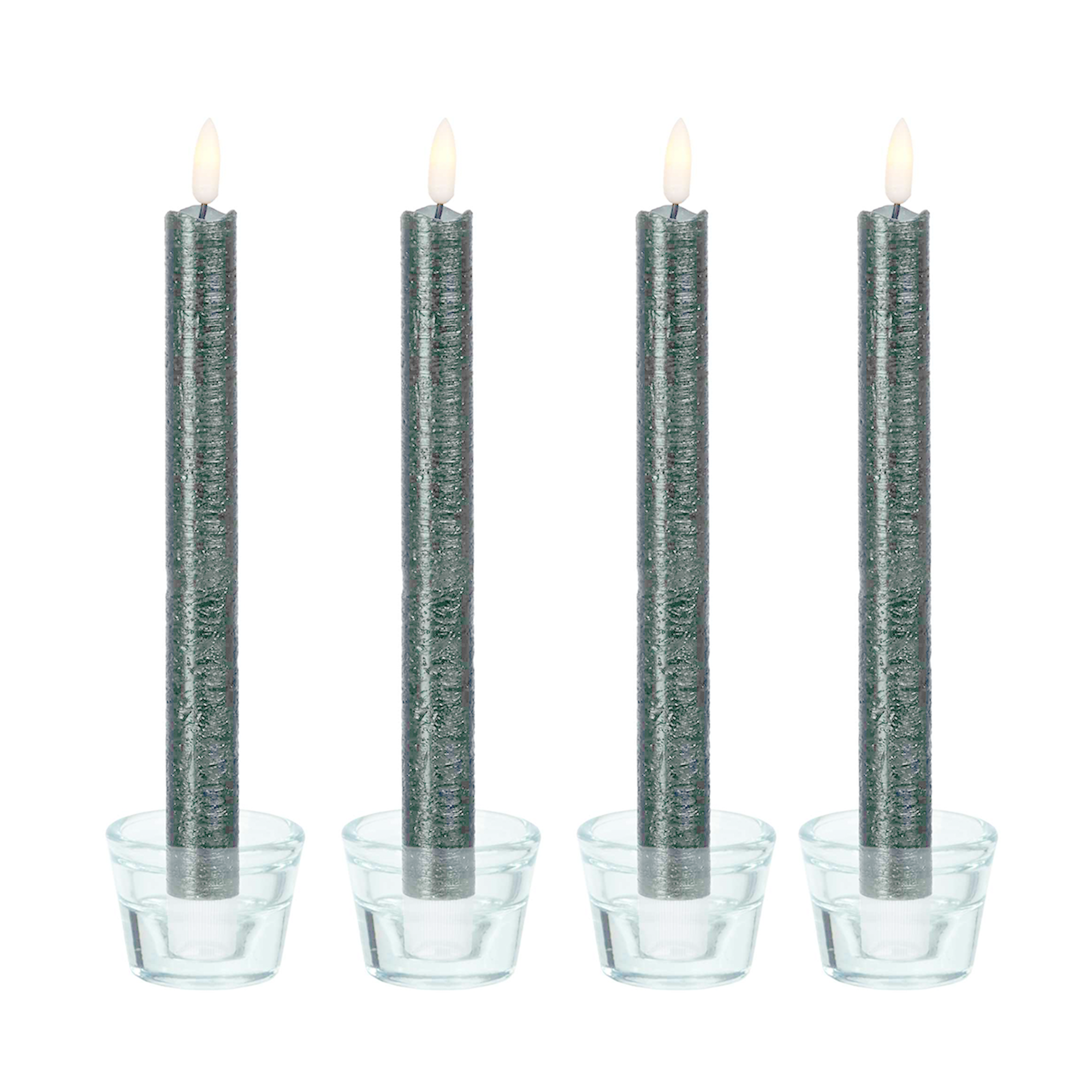 LED Kerze Tafelkerze Stabkerze 4er Echtwachs bewegliche Flamme Timer metallic grau