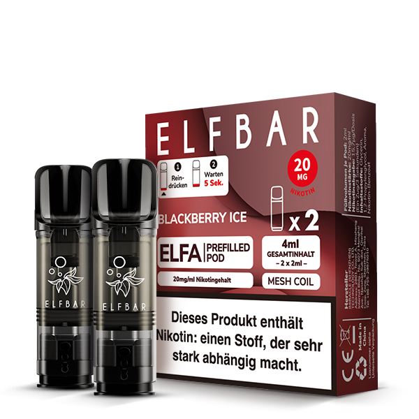 elfbar schwarz geschmack ELFA Blackberry Ice 20mg Nikotin 2er Pack DS Elfa turbo E-Liquid-Geschmack:Blueberry Sour Raspberry ELFBAR ELFA MASTER Basisgerät