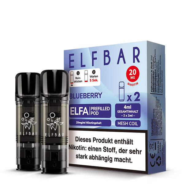 elfbar pods 20mg ELFA Blueberry Nikotin 2er Pack Vape pods ELFBAR 600 | Compact Leer Pod Colour:Twilight Purple Mad Blue