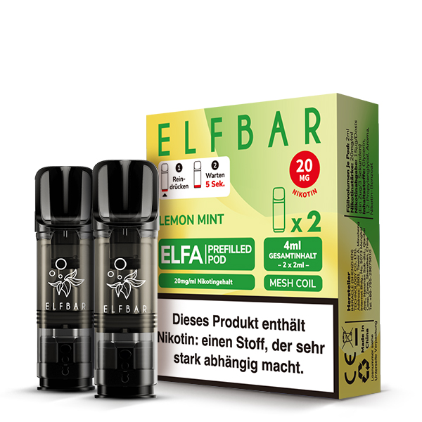 elfbar pods lemon mint ELFA 20mg Nikotin 2er Pack EOL pods elfbar Geschmack:Berry Mint Shop - ELFBARDE