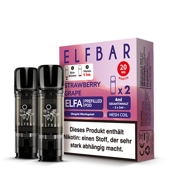 elfbar pods strawberry grape ELFA 20mg Nikotin 2er Pack - End of Life Flavour-Strawberry Strength:20mg ElfBar ELFA Pods Strawberry
