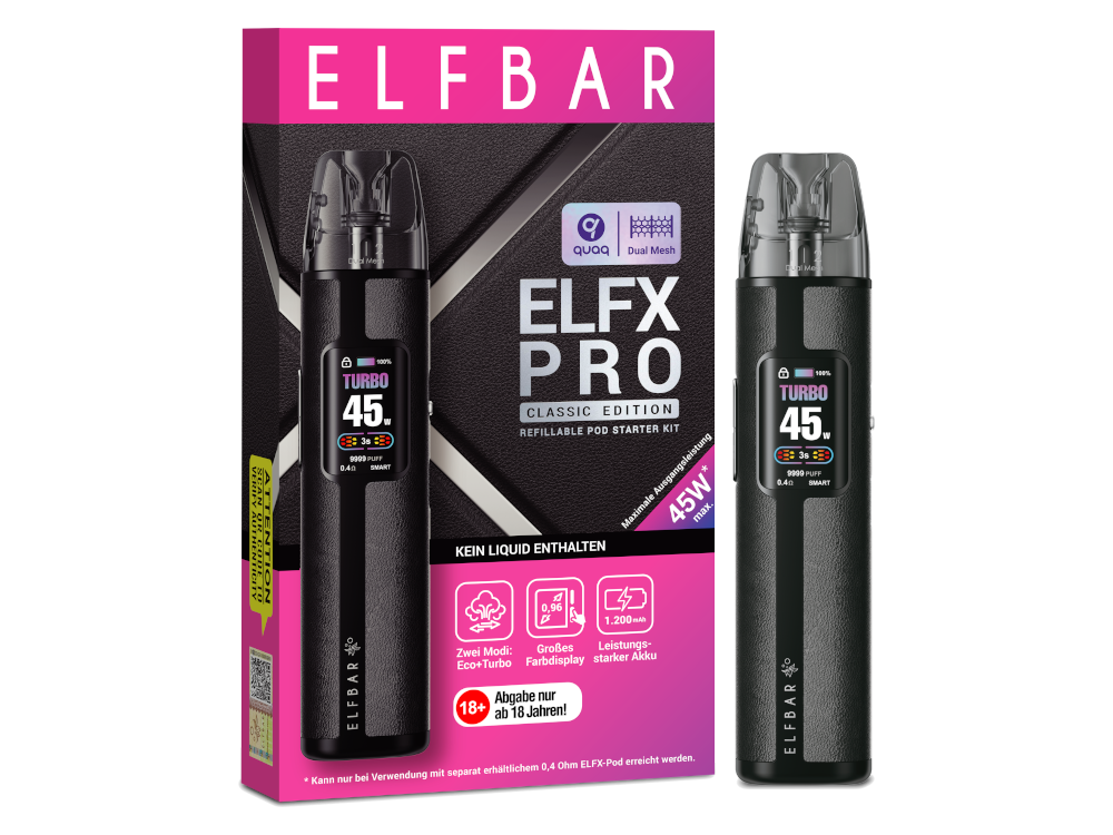 elfbar elfx pro - Pod Kit - 1200 mAh - Farbe: Black Refillable Kit elfbar elfx pro liquid Choose Flavour:Cherry Ice CR600 Disposable Vape |