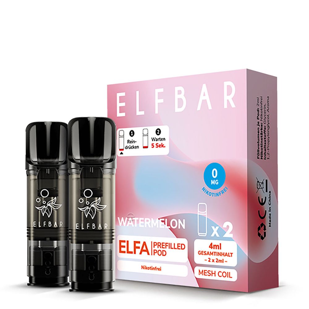 elfbar nikotinfrei nachfüllbar ELFA Watermelon 0mg Nikotin 2er Pack Inhale Activated vape nikotinfrei aufladbar Resistance:0.6ohm ELFX Series Vape Pods