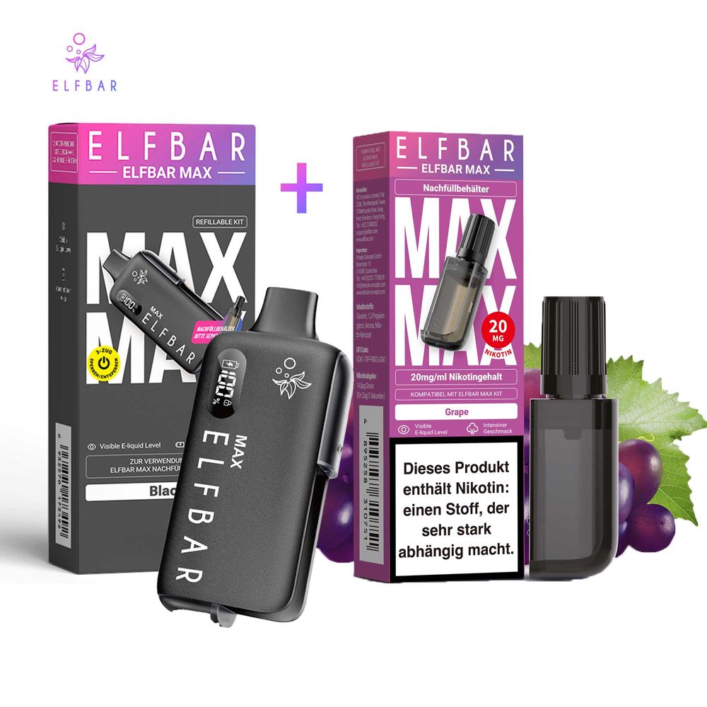elfbar max grape pod Paket] Black Kit + User Type-First time vaper Nachfüllbehälter Flavour:Pineapple Edition Elfbar ELFA Turbo Pro