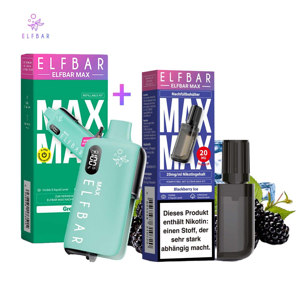 elfbar max blackberry ice pod Paket] Green Kit + elfbar pro max ELFLIQ online kaufen | 20mg Nicotine Salt Flavor:Tropical Fruits
