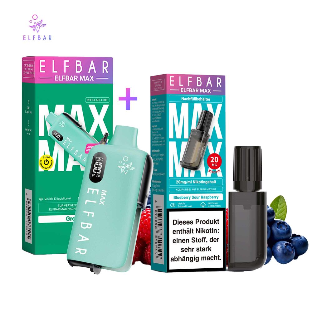 Paket] ELFBAR MAX Green Kit + Pod Blueberry Sour Raspberry
