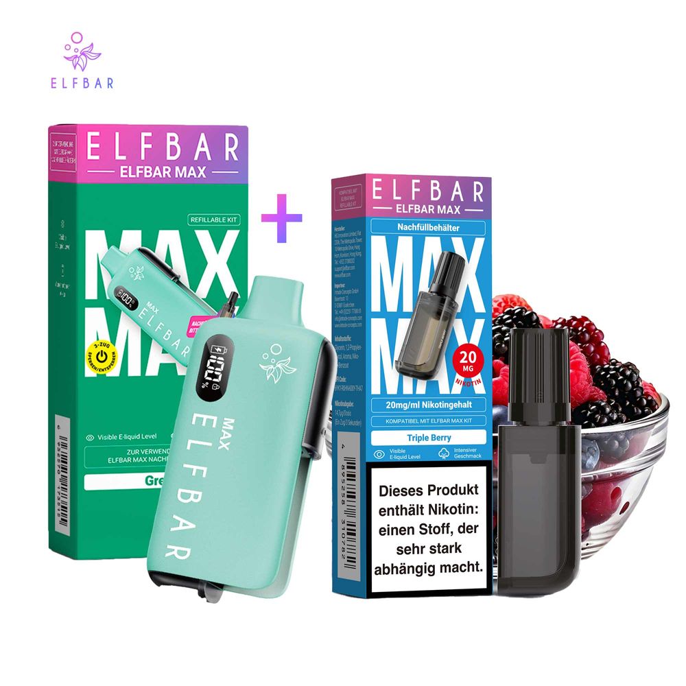 elfbar green geschmack Paket] MAX Kit + Pod Tripple Berry E zigarette LOST MARY TAPPO Tropical Device Flavour:Blueberry Cloudd (Blueberry Cotton Candy)