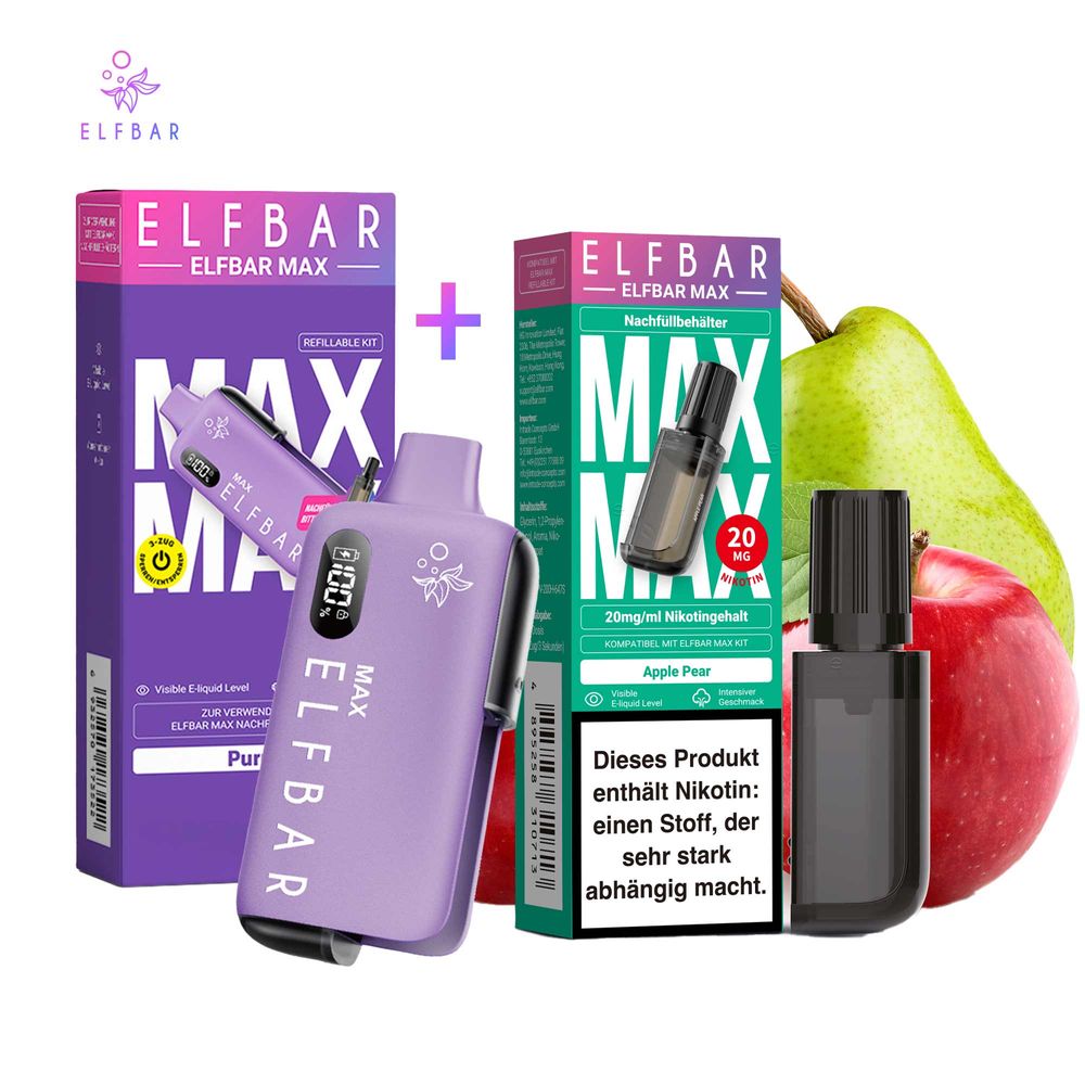 elfbar pear geschmack Paket] MAX Purple Kit + Pod Apple Geschmacksboost elf bar pods geschmack liste Flavour:Grape Edition ELFA PRO Cherry Cola