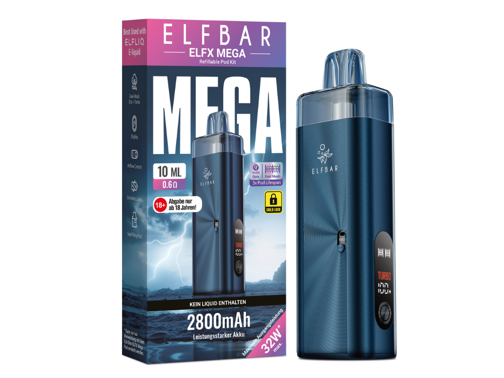 elfbar neue akkuträger ELFX Mega Pod Kit - 2800 mAh Flavour_Lemonade elfbar turbo Geschmack:Mix berries ELFBAR 800 Probierset -