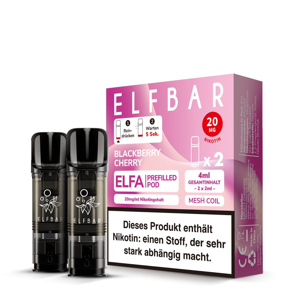 elfbar schwarz geschmack ELFA Blackberry Cherry 20mg Nikotin 2er Pack DS Elfa turbo E-Liquid-Geschmack:Blueberry Sour Raspberry ELFBAR ELFA MASTER Basisgerät