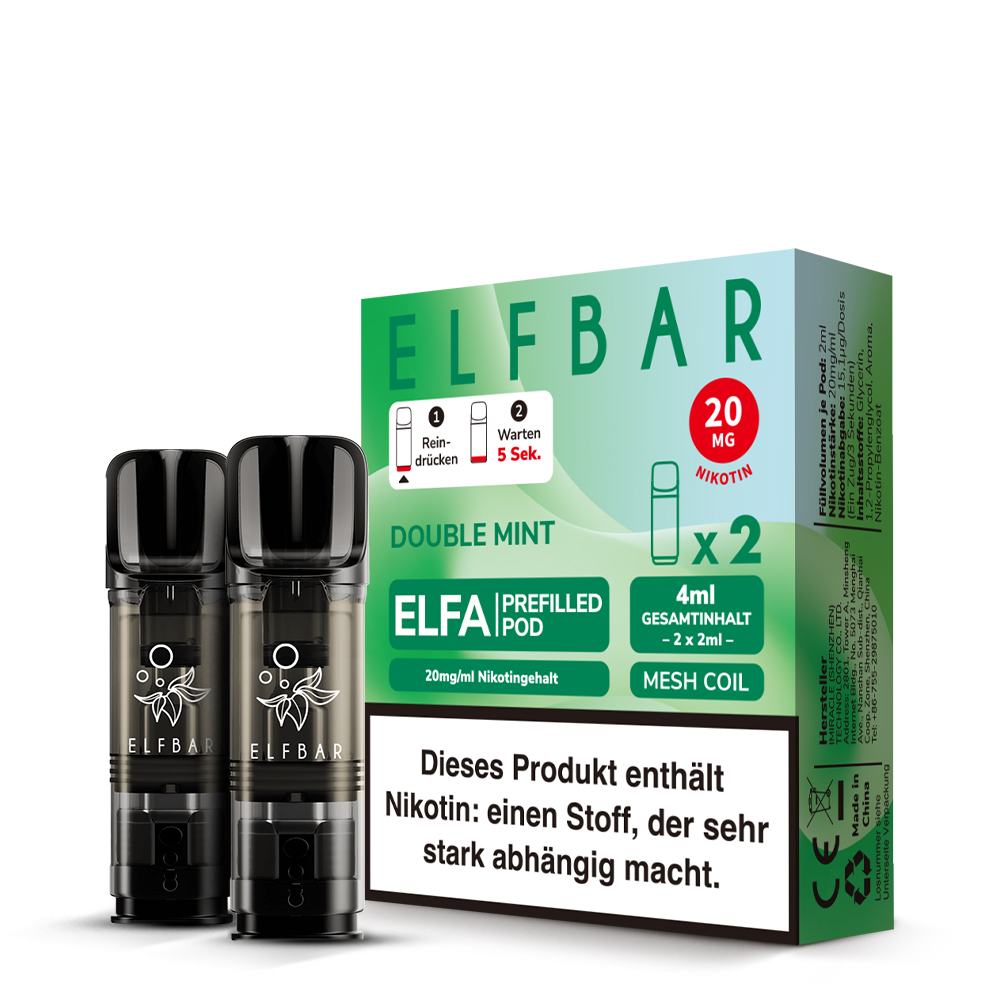 elfbar pod liquid im mund ELFA Double Mint 20mg Nikotin 2er Pack elfa refillable pods Elf Bar Elfa Prefilled emailsegment_disposables Flavors:Dragon Strawnana