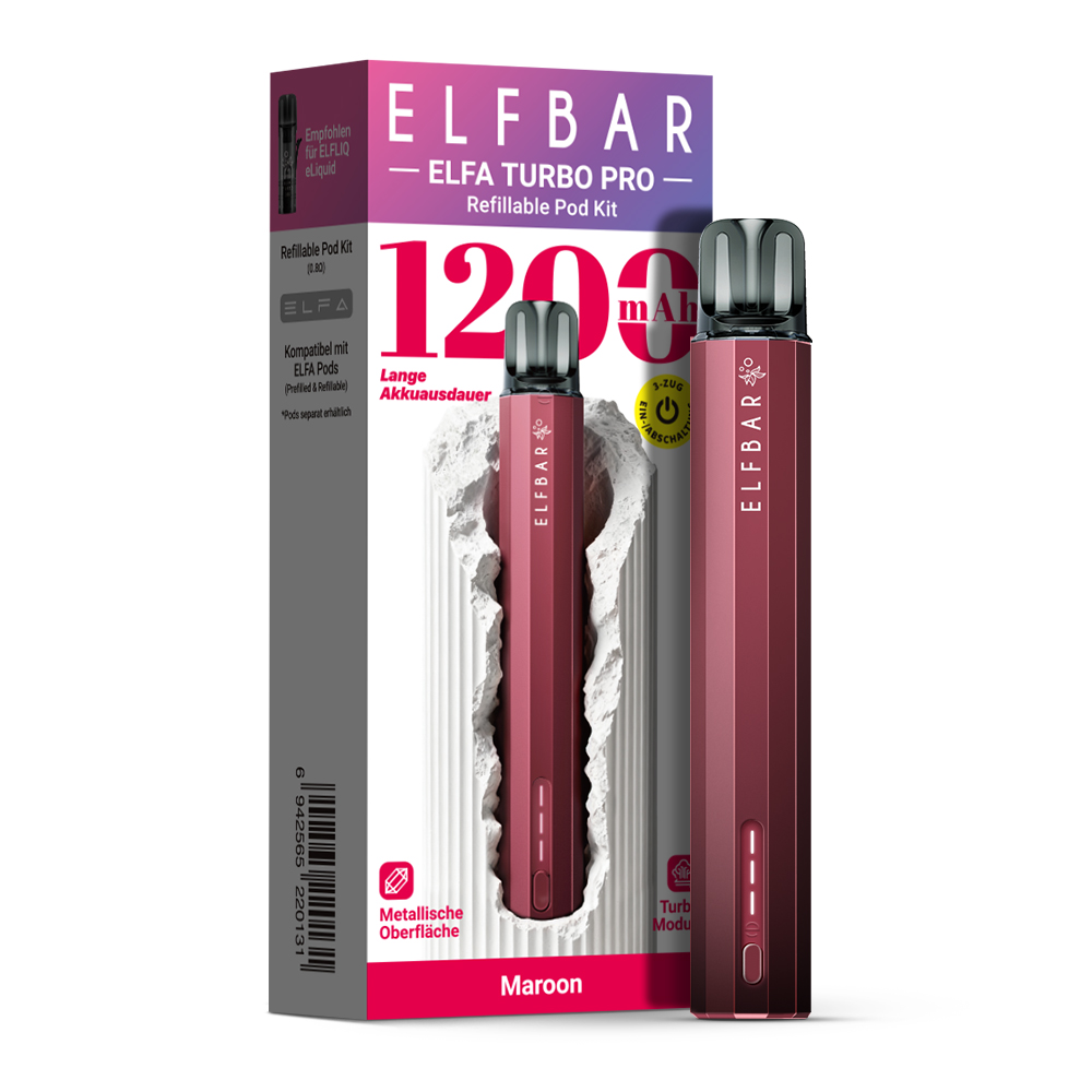 elfbar turbo aufladen ELFA PRO Pod Kit 1200 mAh Akku - Maroon elfbar turbo anleitung ELF BAR ELFA POD Flavour-Blueberry Size:Triple mango