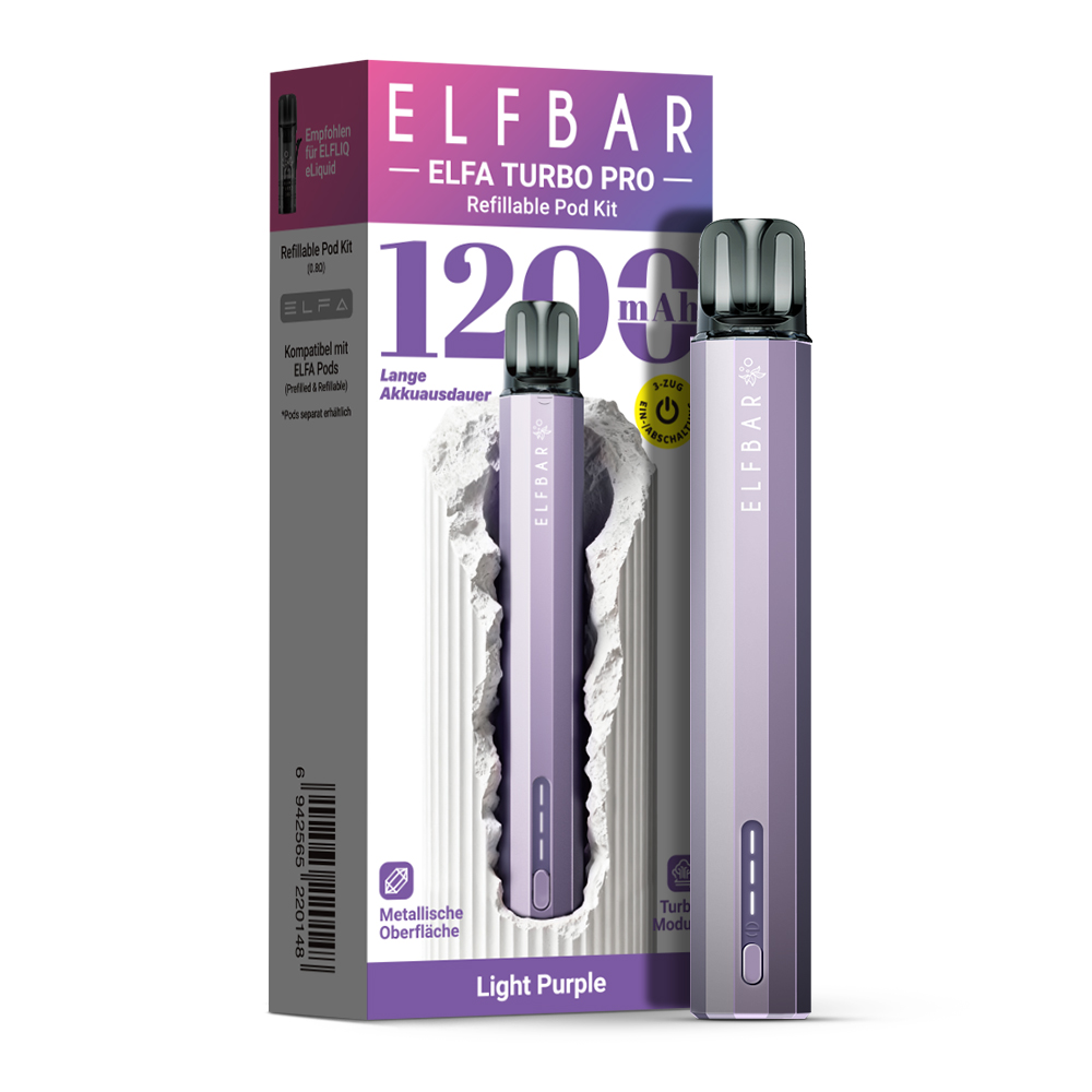elfbar elfa turbo kit bundle PRO Pod 1200 mAh Akku - Light Purple strength_20mg elfbar refillable Flavour:Drink Edition Elfbar 600 - Nikotinfrei