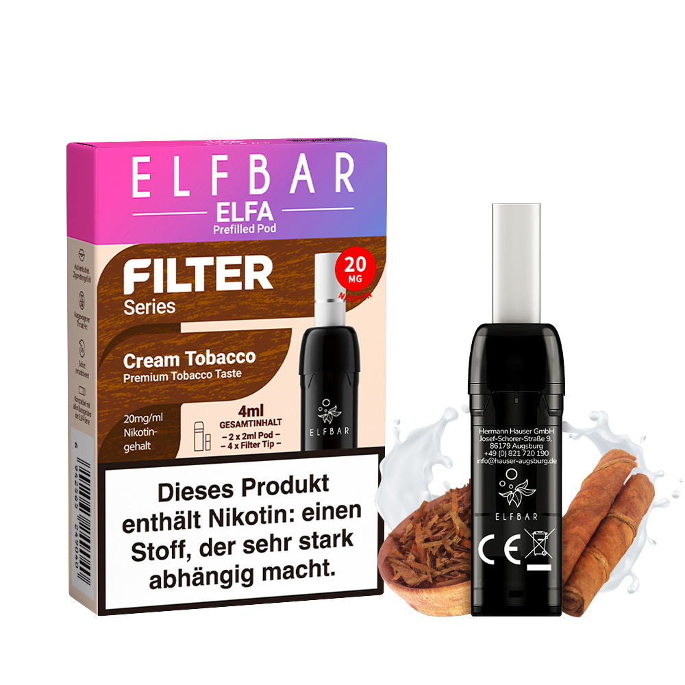 pods elfbar Elfa - Filter Series - Cream Tobacco 20mg 2er Pack elf bar pods sorten Charging Your Elf Bar: FSK18 E-liquid flavor:Solero Ice Cream