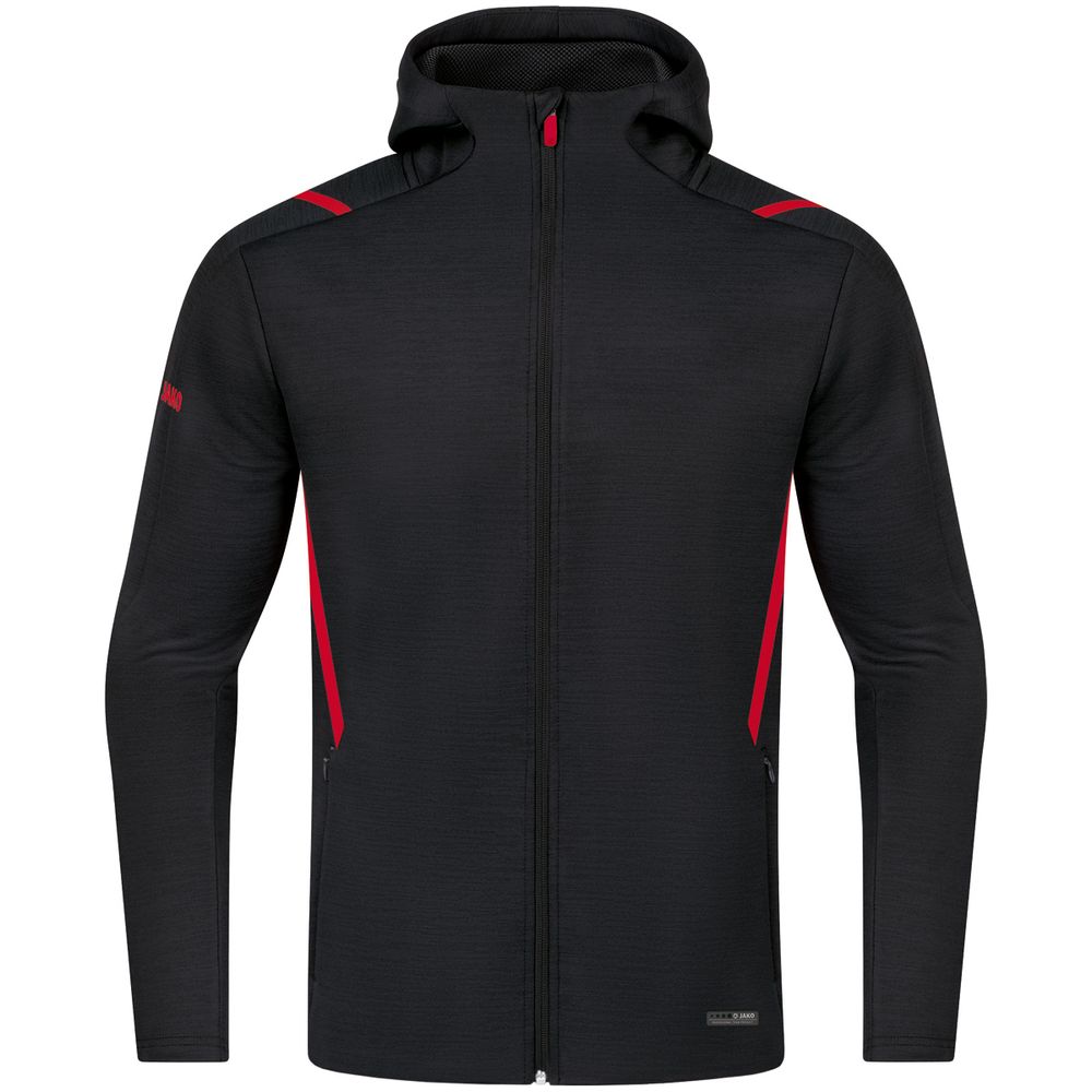 Jako Freizeitjacke Challenge Mit Kapuze - schwarz meliert/rot