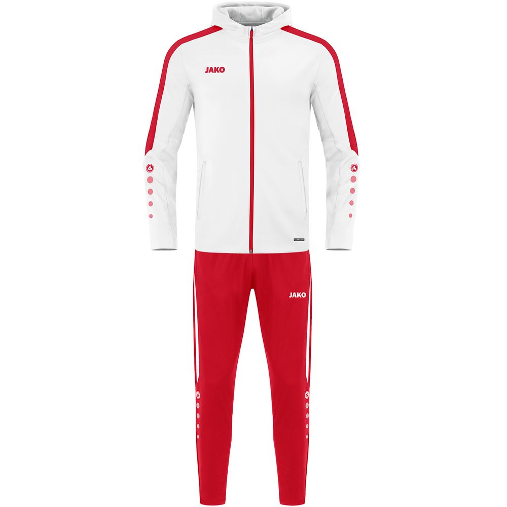 Jako Trainingsanzug Polyester Power mit Kapuze - weiß/rot