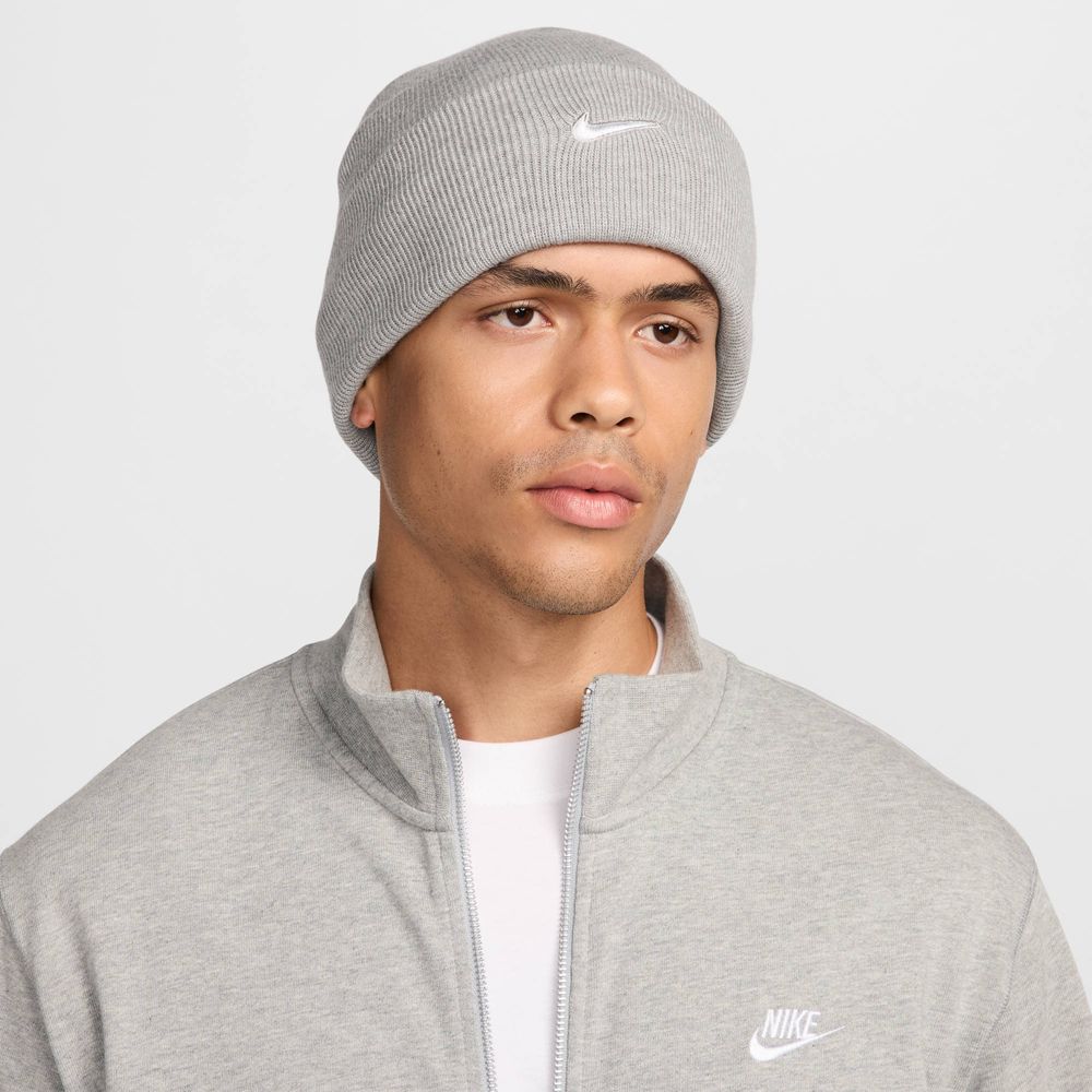 Nike Peak Swoosh-Beanie - Dk Grey Heather / White