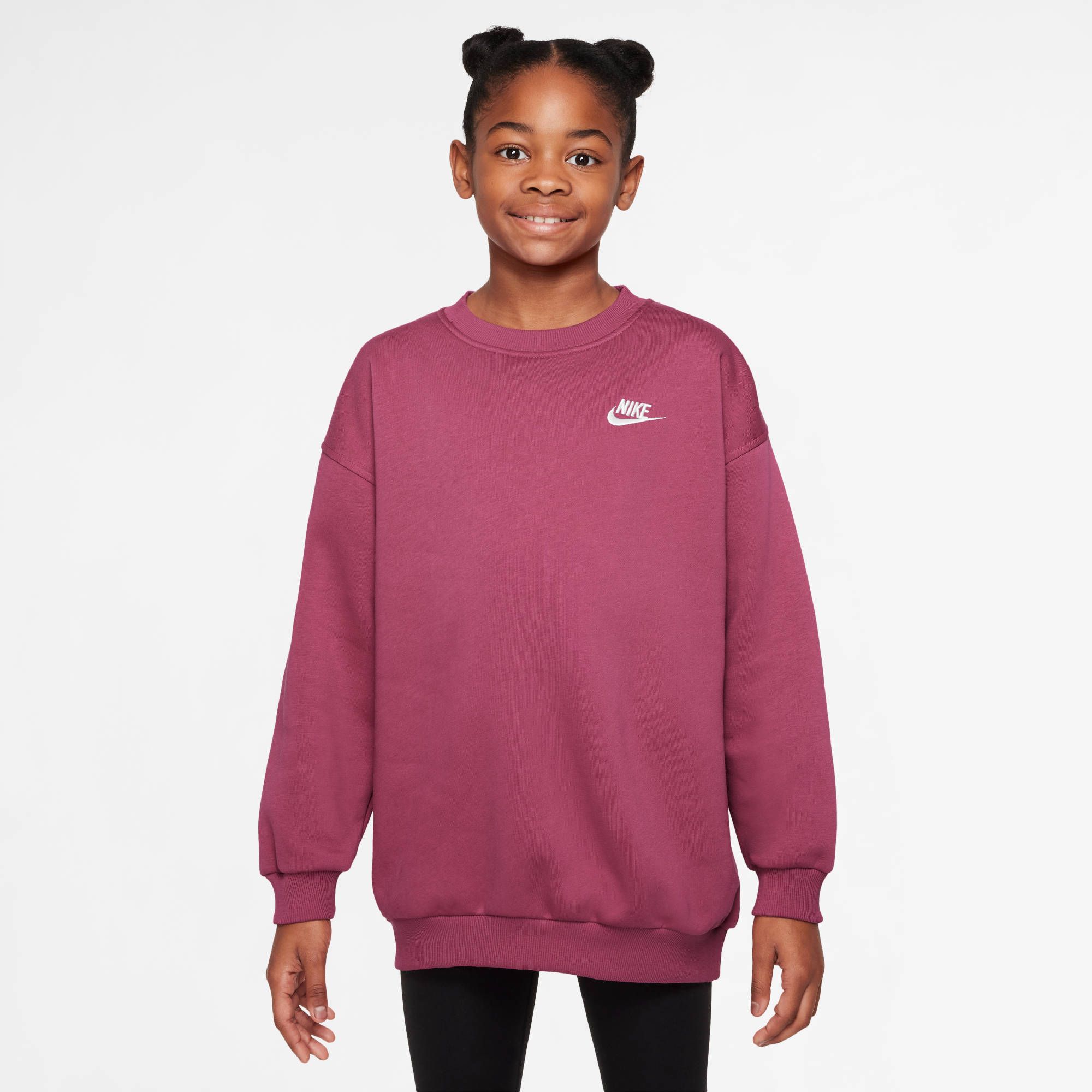 Nike G Nsw Club Flc Ovrszd Crew Lbr - sweet beet/sweet beet/white