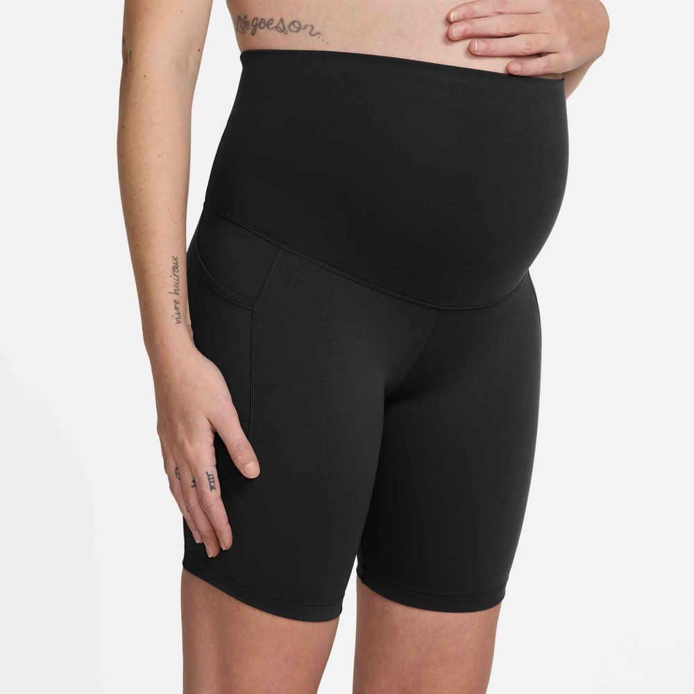 Nike (M) One Dri-FIT-Bike-Shorts (ca. 20 cm) mit hohem Taillenbund und Taschen für Damen (Schwangere und Mütter) - Black / White