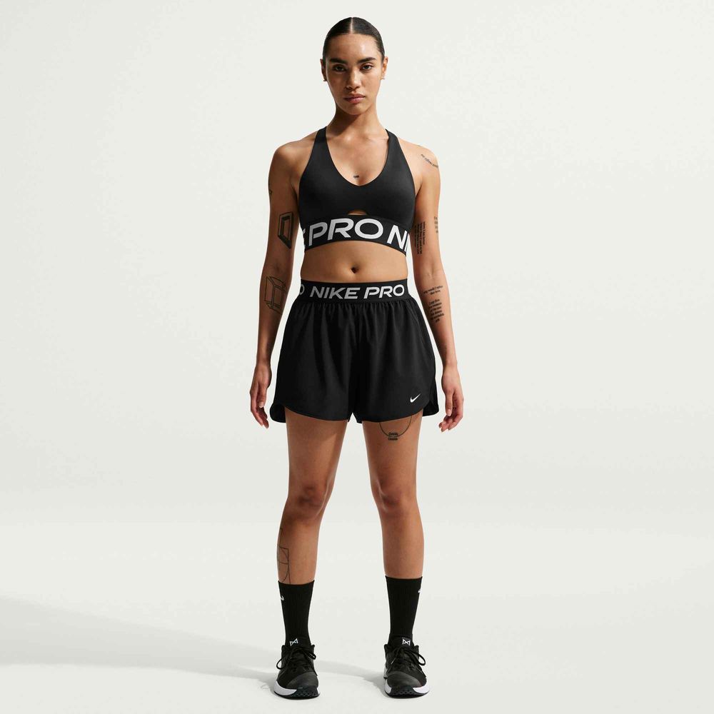 Nike Pro Dri-FIT-Webshorts mit mittelhohem Bund und Innenslip (Damen, ca. 7,5 cm) - Black / White