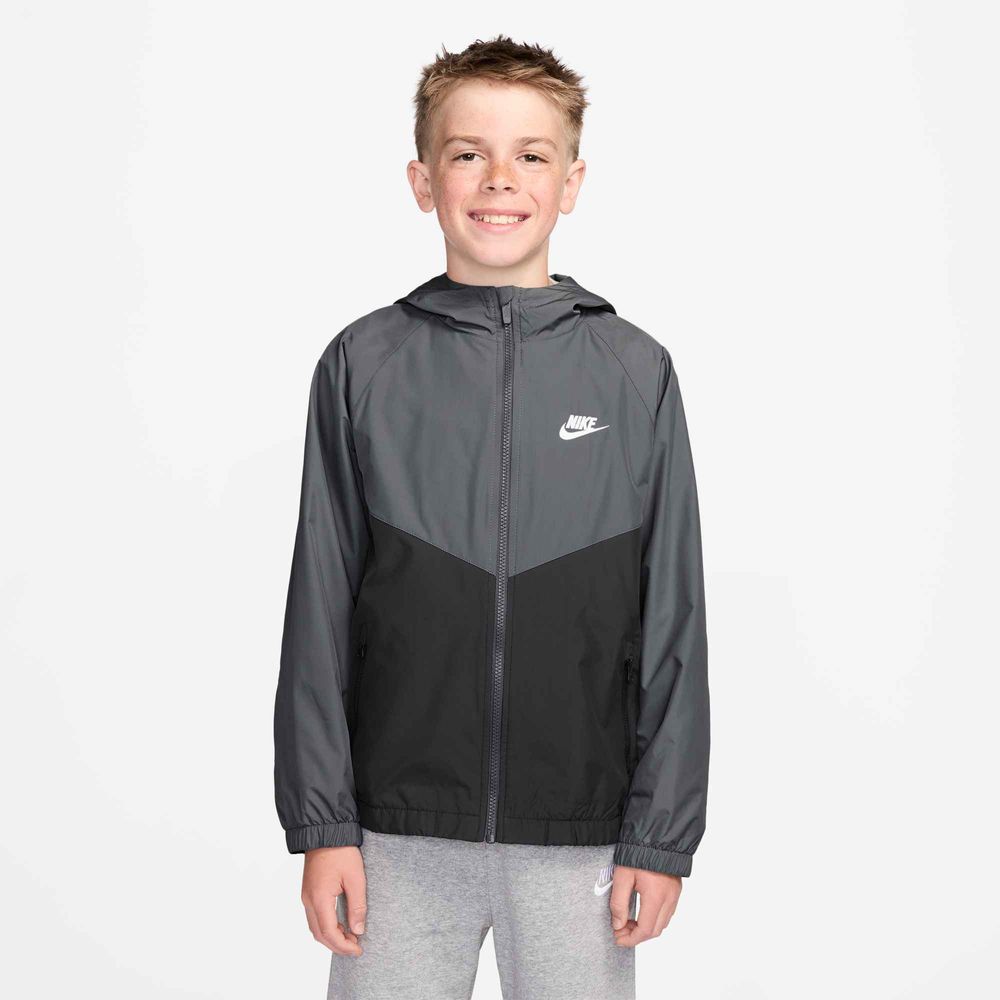 Nike Sportswear Windrunner Repel-Jacke mit Kapuze für ältere Kinder - Smoke Grey / Black