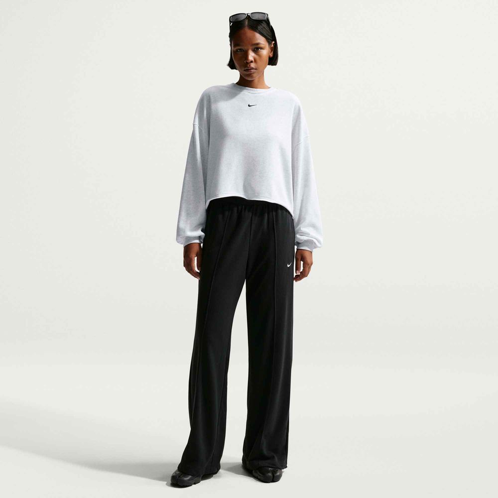 Nike Sportswear Chill Terry Hose aus French Terry mit mittelhohem Bund und offenem Saum Damen - Black / Sail