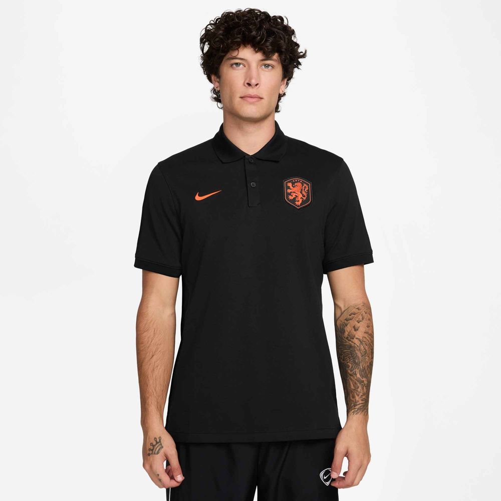 Nike Niederlande The Nike Polo Dri-FIT Fußball-Poloshirt Herren - Black / Hyper Crimson