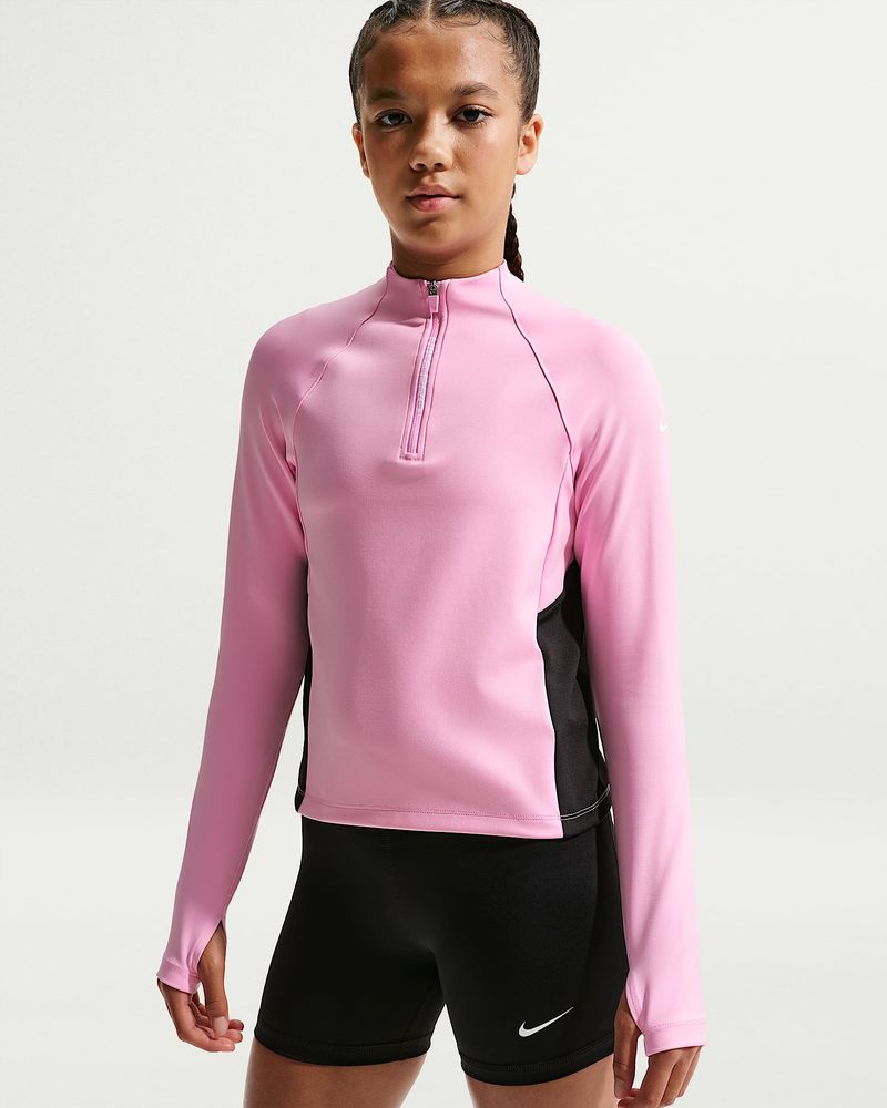 Nike Pro Dri-FIT-Longsleeve mit Halbreißverschluss für ältere Kinder - Pink Rise / Black