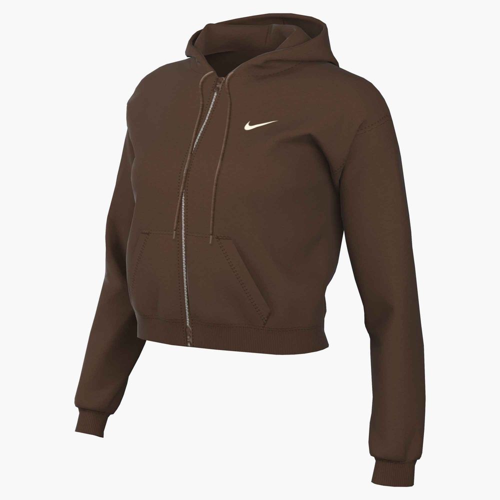 Nike Studio Fleece aus mittelschwerem Material Oversize-Crop-Hoodie mit durchgehendem Reißverschluss Damen - Cacao Wow / Sail