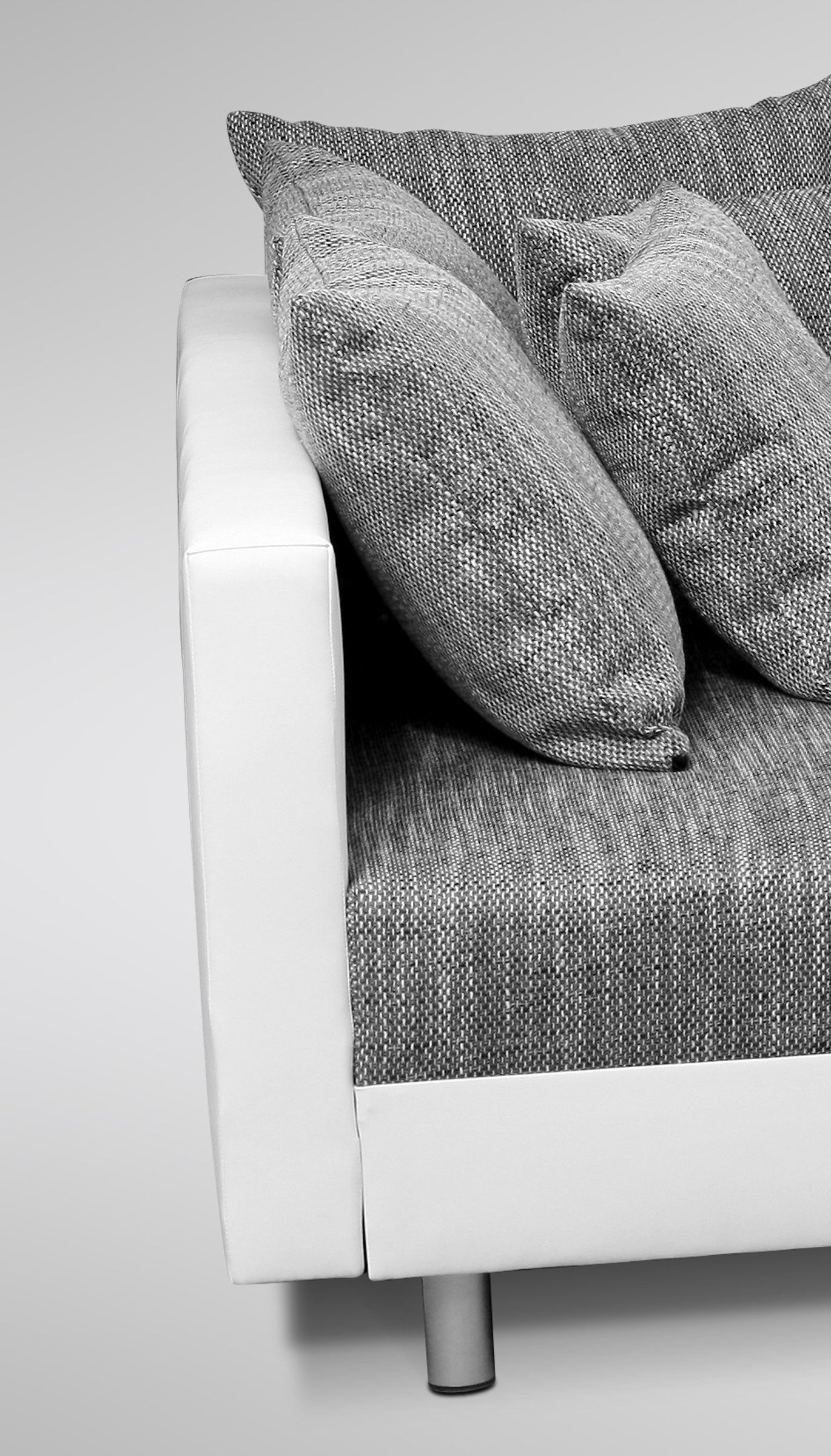 Wohnlandschaft Sofa Couch Ecksofa Eckcouch + Hocker weiß / hellgrau Minsk XXL