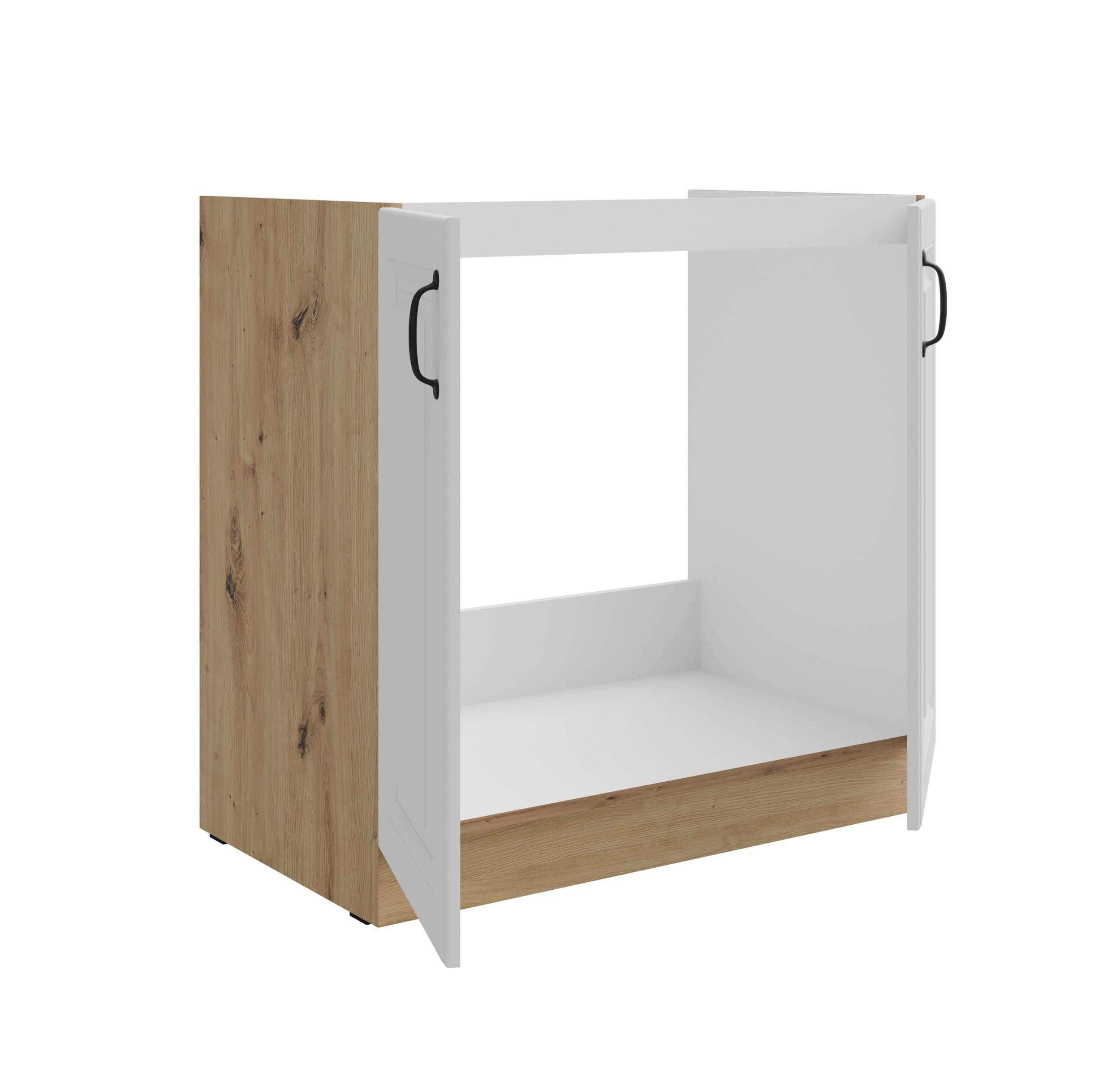 Spülenschrank 80 cm Stilo Weiss + Eiche Artisan Küchenzeile Küchenblock Küche