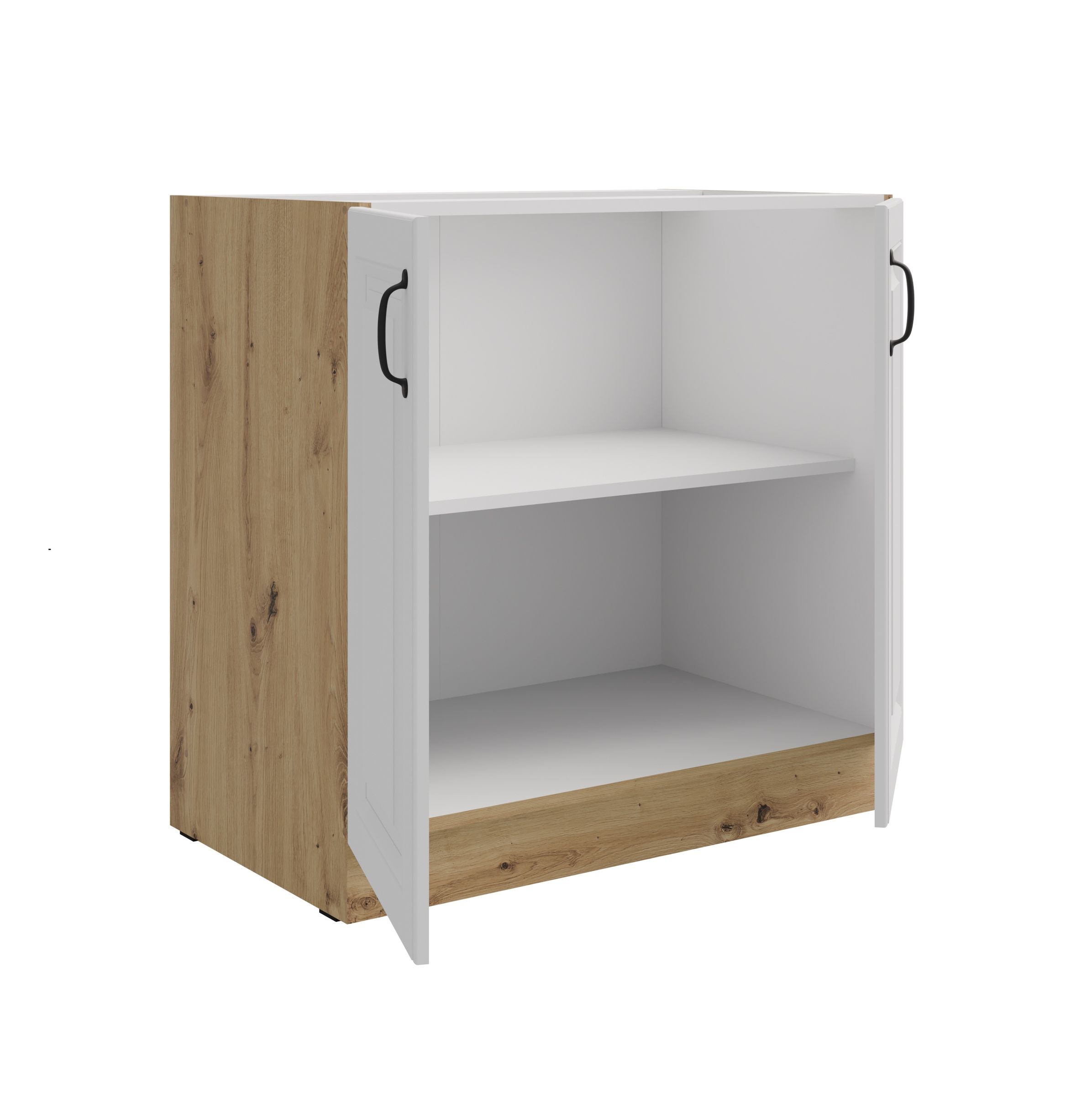 Unterschrank 80 cm Stilo Weiss + Eiche Artisan Küchenzeile Küchenblock Küche
