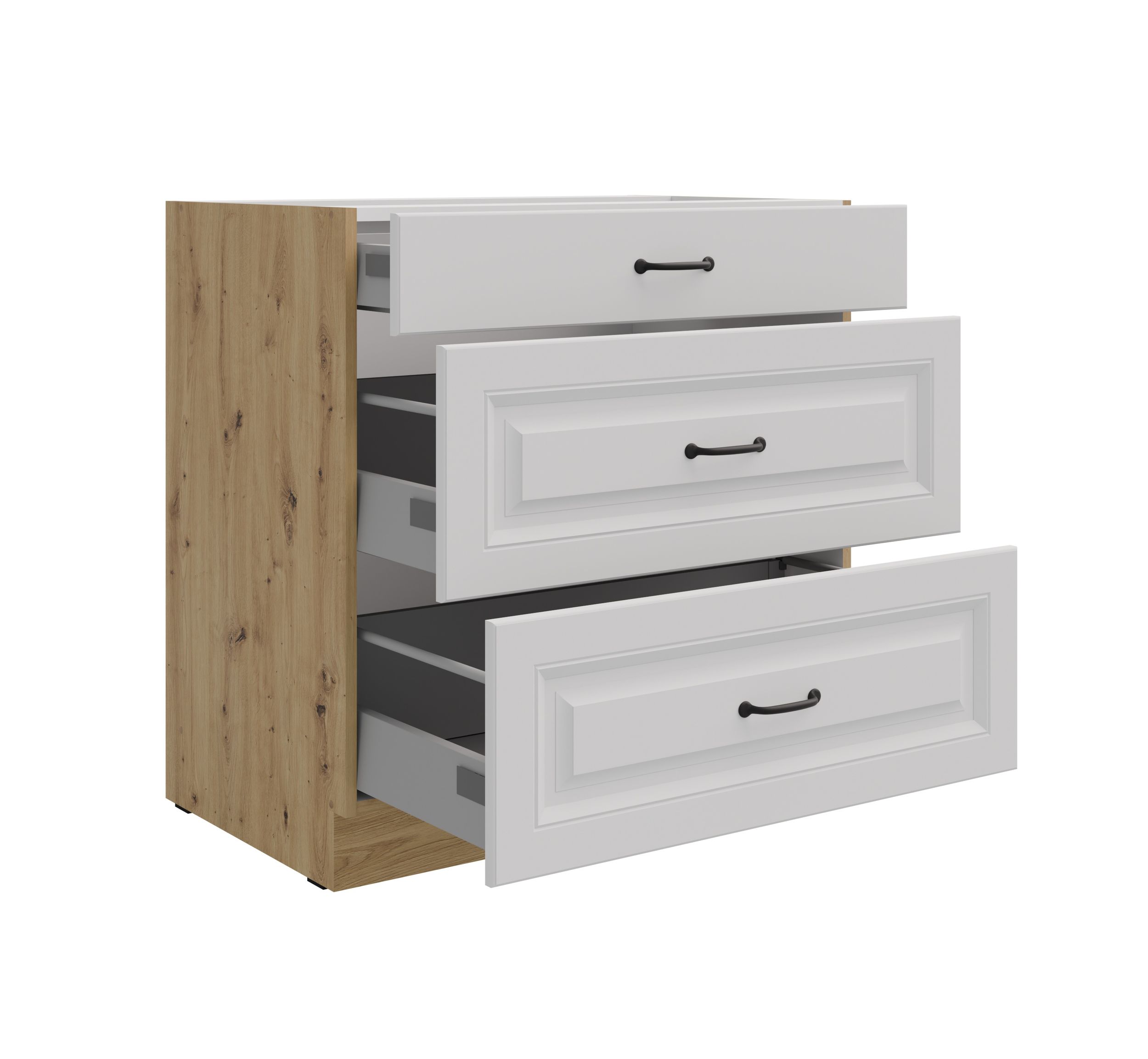 Küchen Unterschrank 80 cm Stilo Weiß + Eiche Artisan Vollauszug Soft-Close Küche