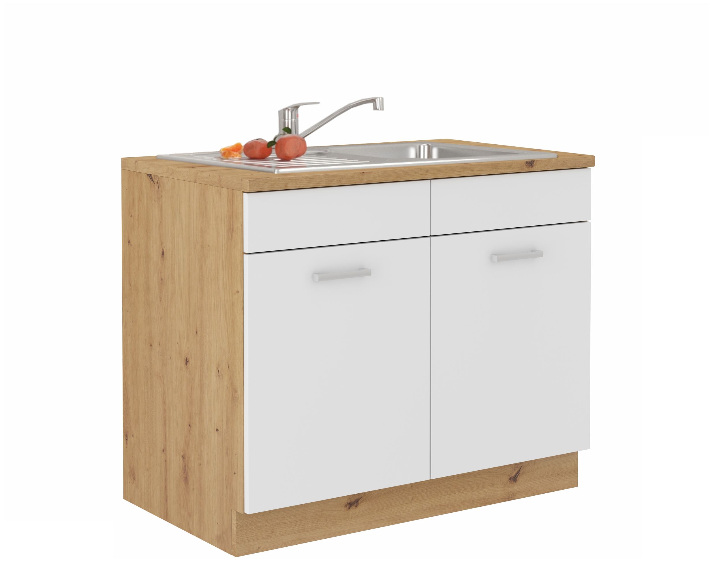 Spülenschrank Buffet Küche Mario 100 Küchenzeile Einbauküche Weiss Eiche Artisan