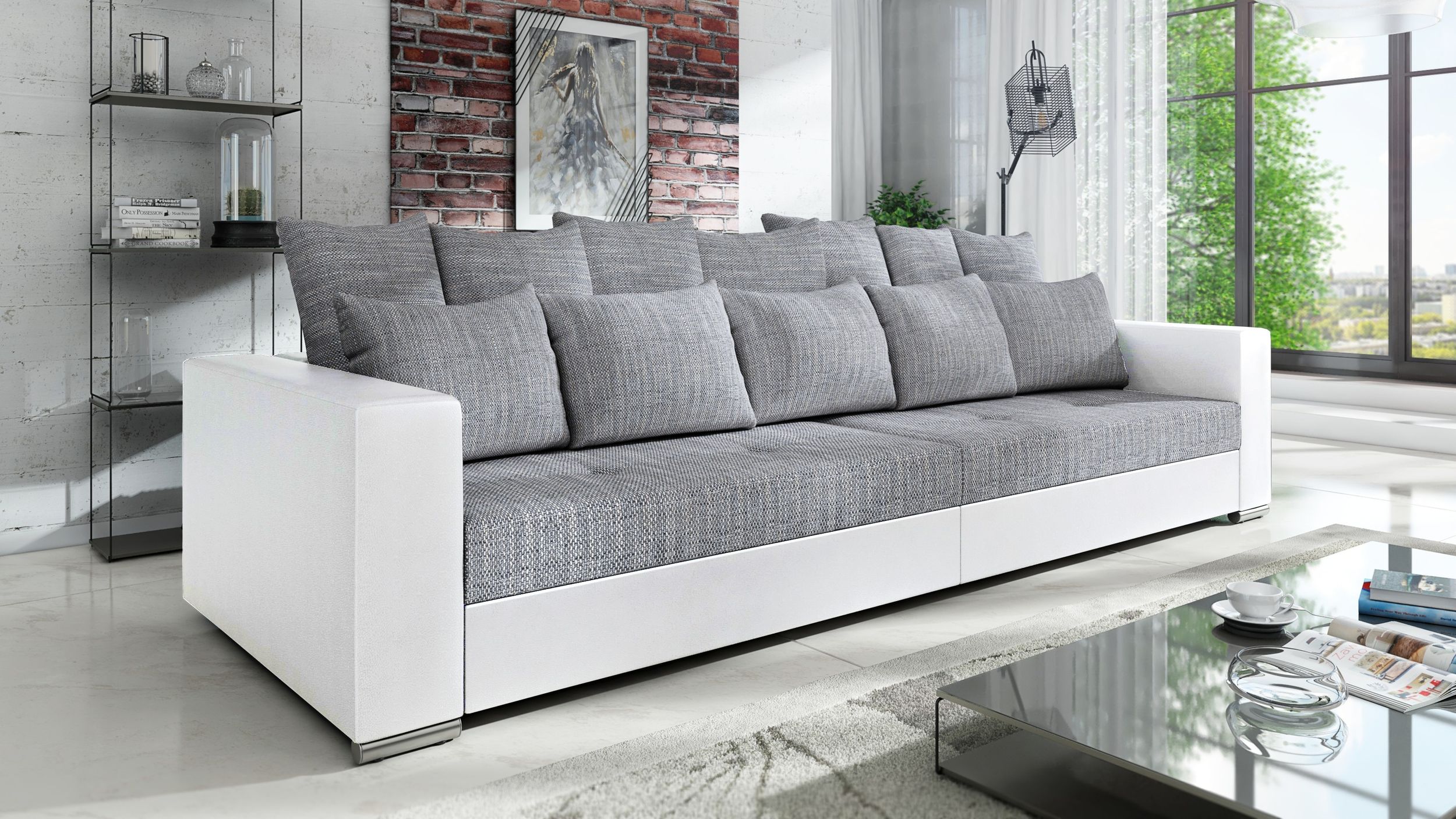 Modernes Big Sofa Wohnlandschaft Sofa Couch Jumbo XXL 1 - Weiß - Hellgrau