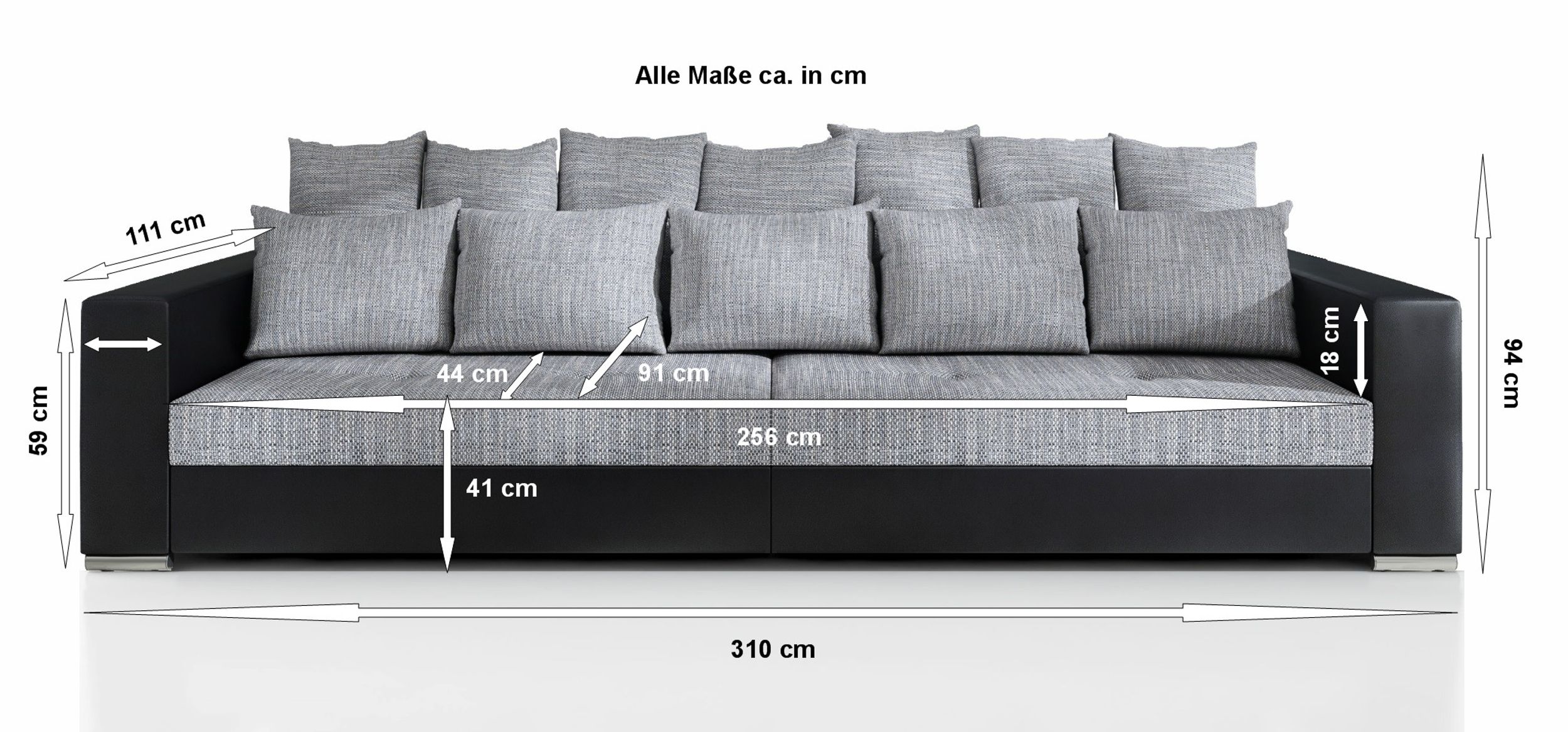 Modernes Big Sofa Wohnlandschaft Sofa Couch Jumbo XXL 3 - hellgrau