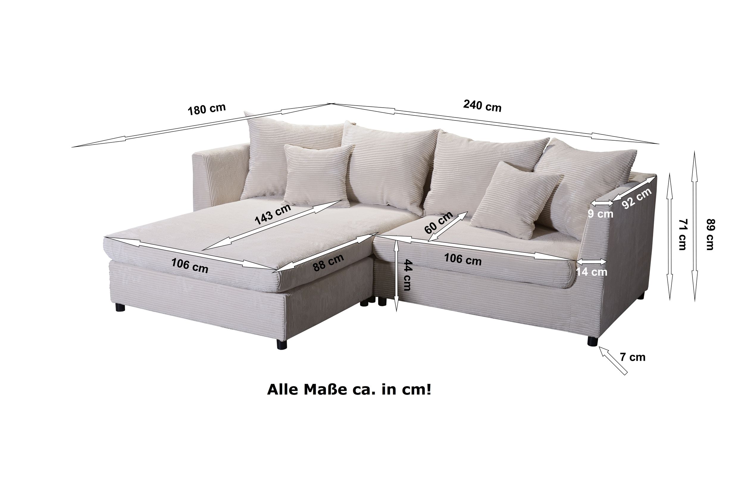 Sofa Couch Ecksofa Eckcouch Wohnlandschaft Pam 1 Cord Bezug