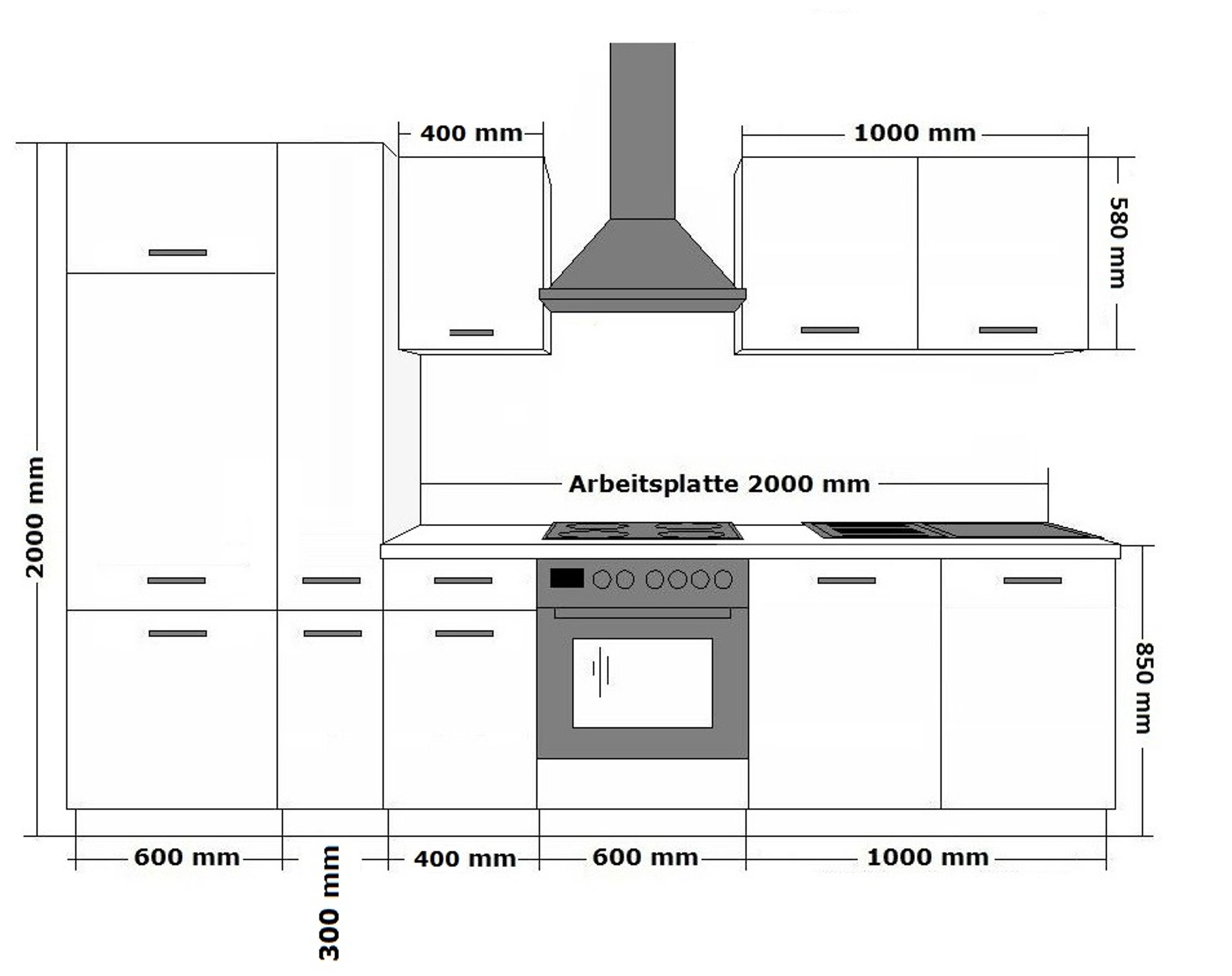Küche Toni 290 cm Küchenzeile Küchenblock Singleküche Einbauküche