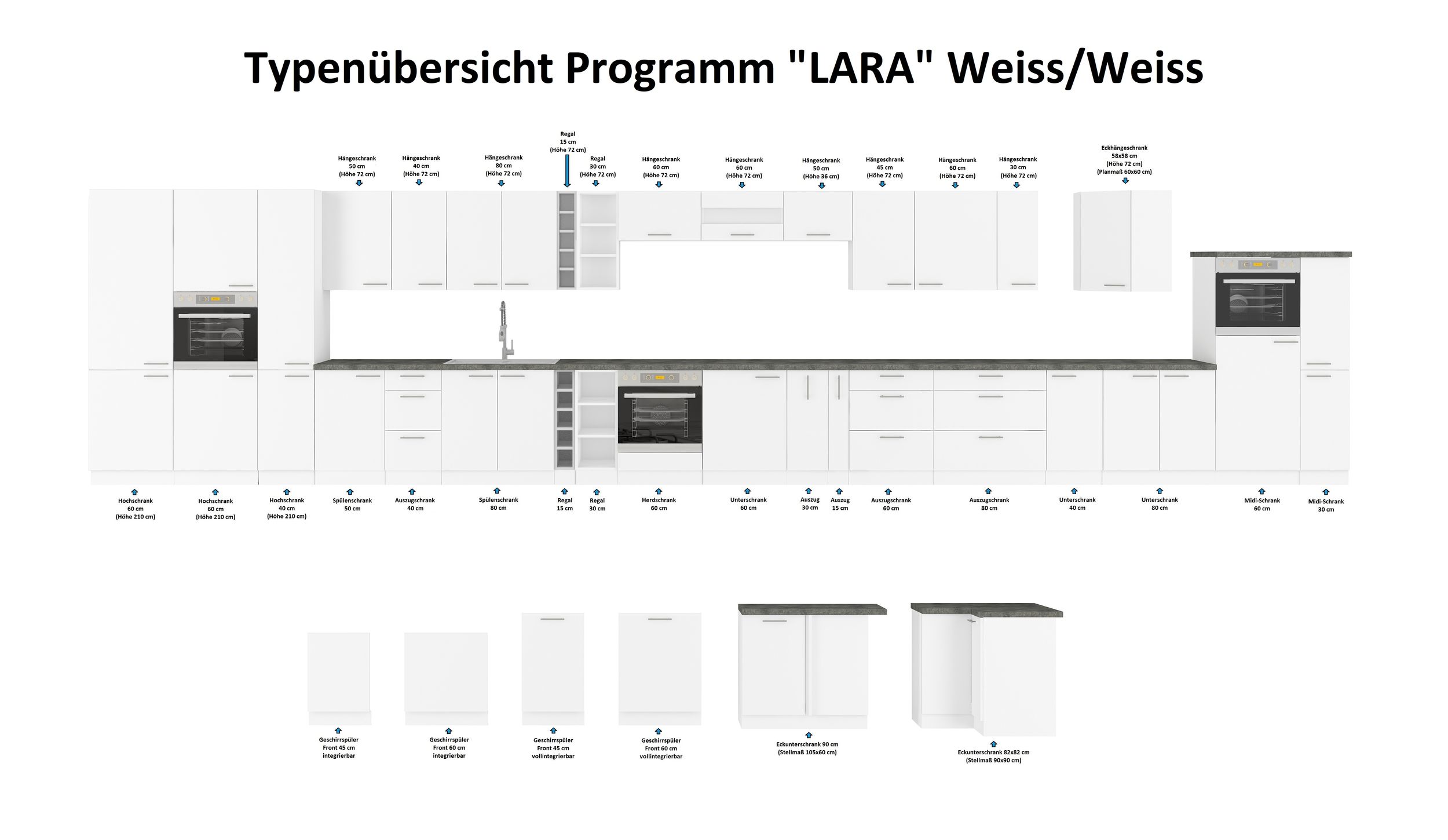 Unterschrank 60 Lara Weiß Hochglanz Küchenzeile Küchenblock Küche Soft-Close