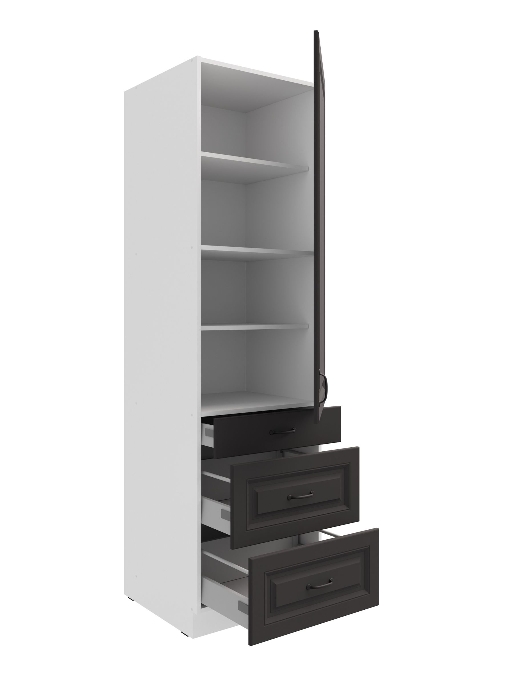 Küchen Hochschrank 60 cm Stilo Grau Weiss Küchenzeile Küchenblock mit Schubladen