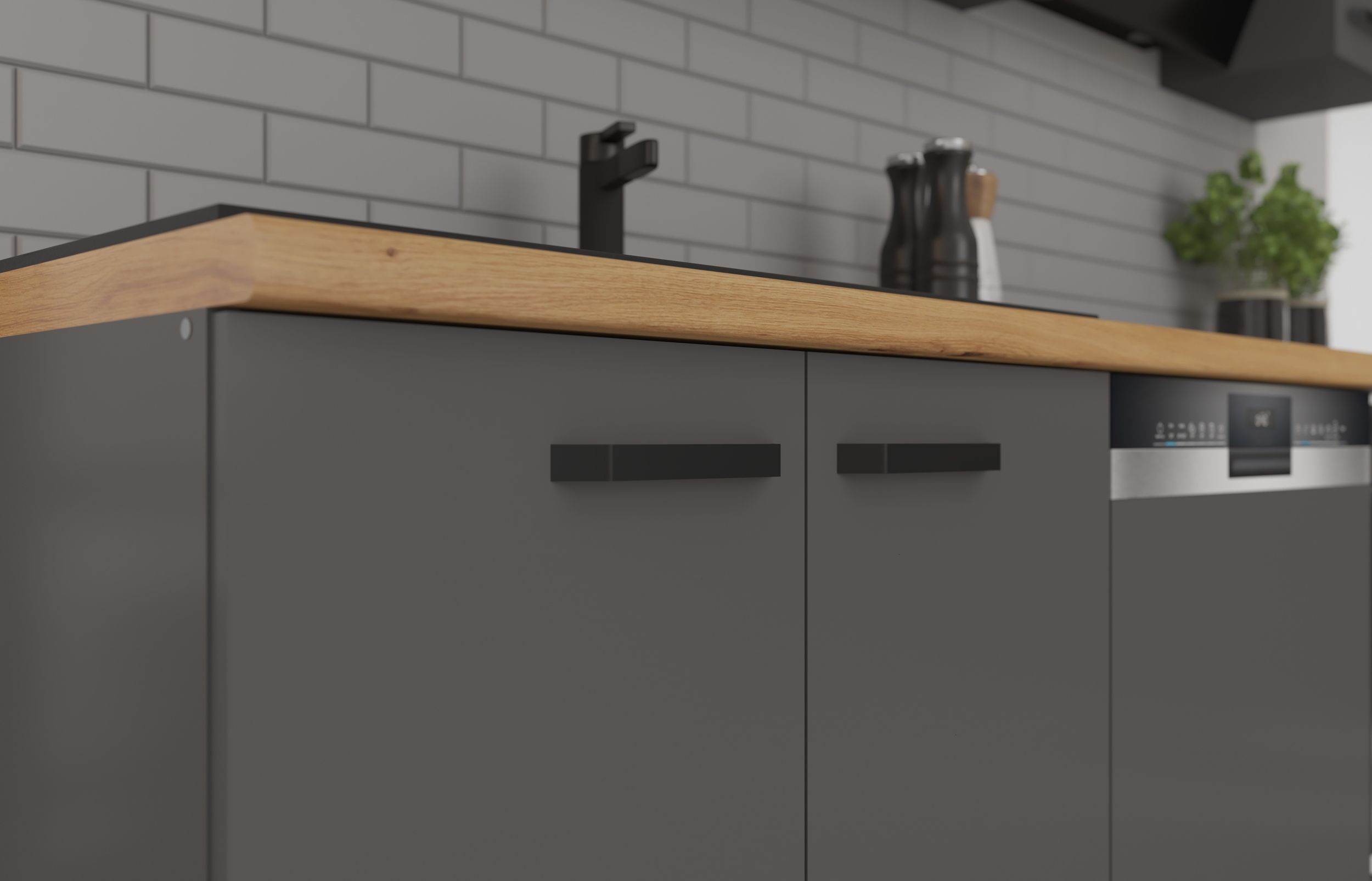 Küche NESSA Basic 240 cm Anthrazit Grau Küchenzeile Küchenblock Einbauküche