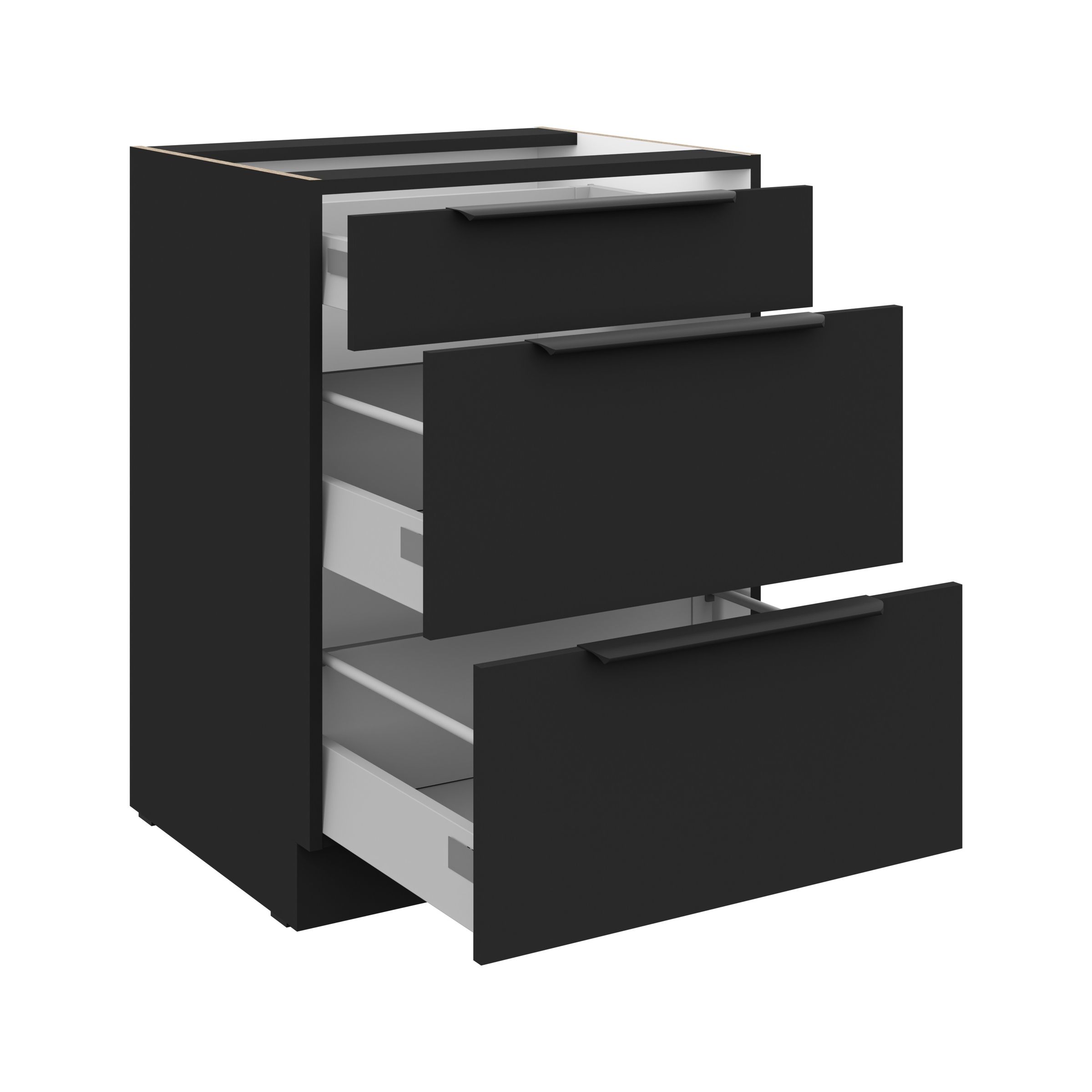 Küchen Unterschrank 60 cm SIENA Schwarz Vollauszug Soft-Close Küche Küchenzeile
