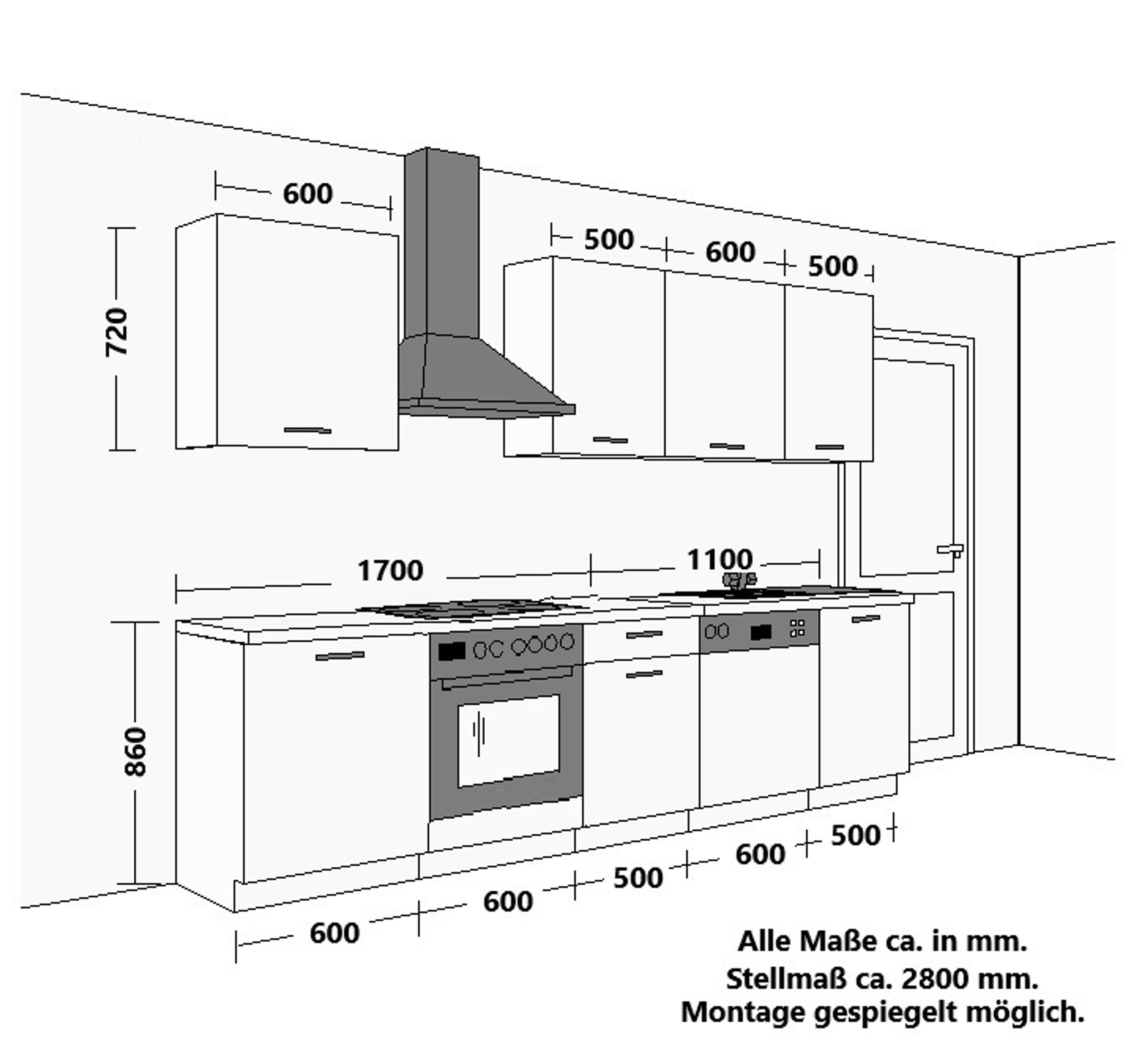 Küche SIENA BASIC 280 cm Küchenzeile Küchenblock Einbauküche Schwarz matt