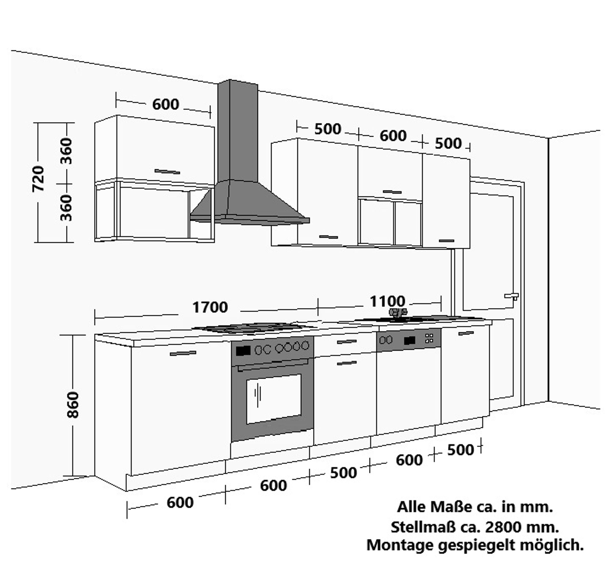 Küche SIENA BASIC LOFT 280 cm Küchenzeile Küchenblock Einbauküche Schwarz matt