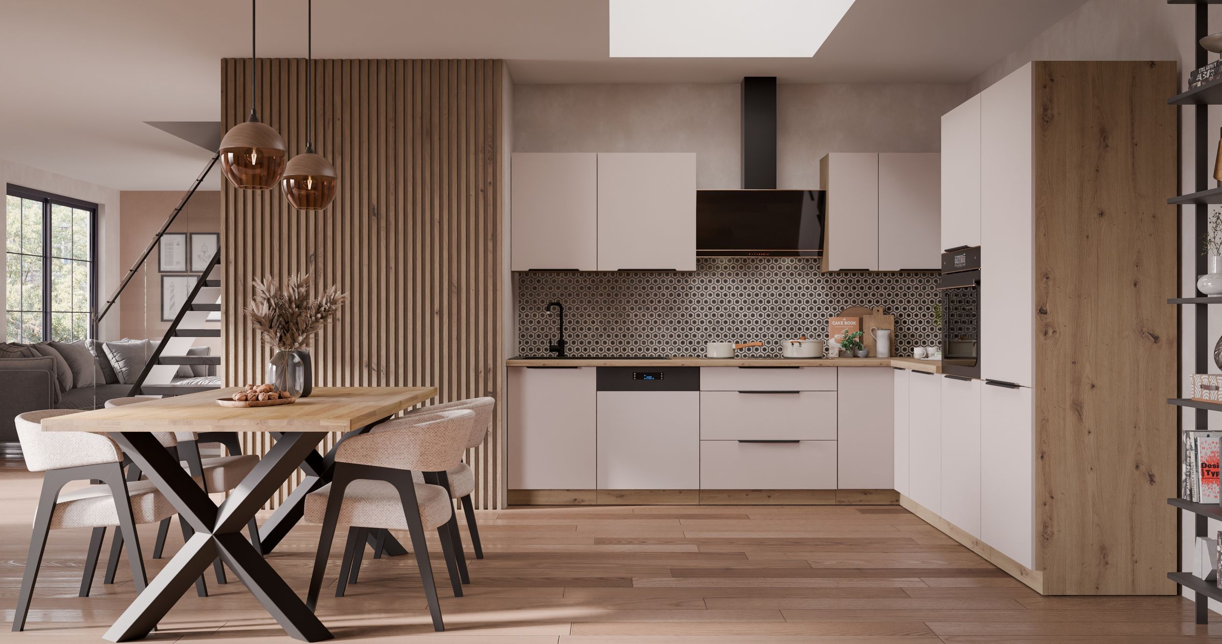 Winkelküche SOLANO 280x270 cm Küchenzeile Eckküche Einbauküche Küche Kaschmir beige matt + Eiche Artisan matt