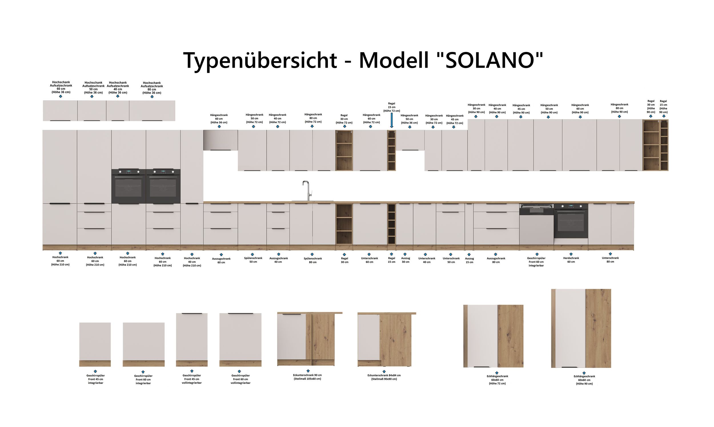 Küchen Unterschrank 40 cm Küche SOLANO Kaschmir beige matt + Eiche Artisan matt Soft-Close Küchenzeile Küchenblock