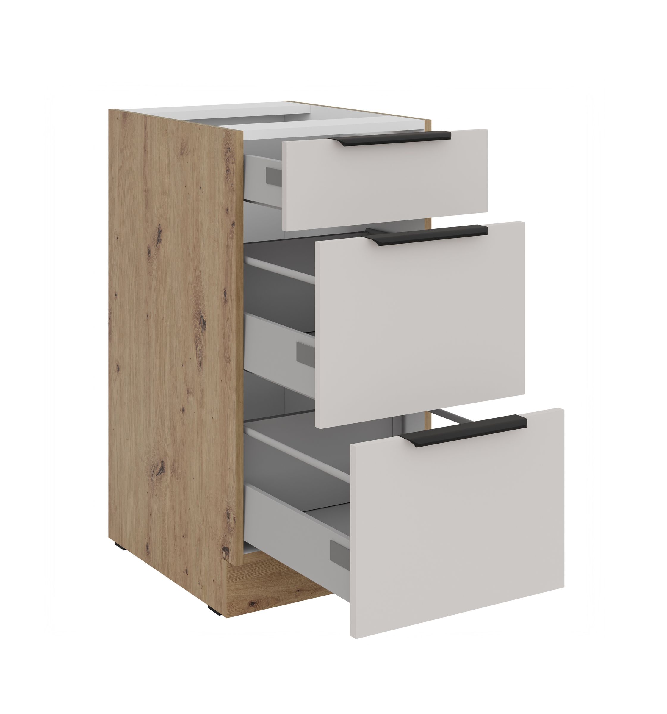 Küchen Unterschrank 40 cm Küche SOLANO Kaschmir beige matt + Eiche Artisan matt Soft-Close Küchenzeile Küchenblock