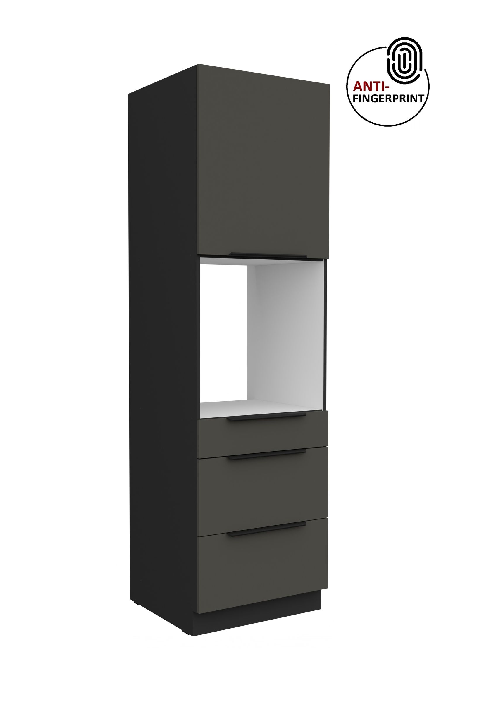 Küchen Hochschrank 60 cm Küche ARIA Graphite ultra matt + Schwarz matt, hochwertige Fronten mit Anti Fingerprint Beschichtung, Soft-Close Küchenzeile Küchenblock